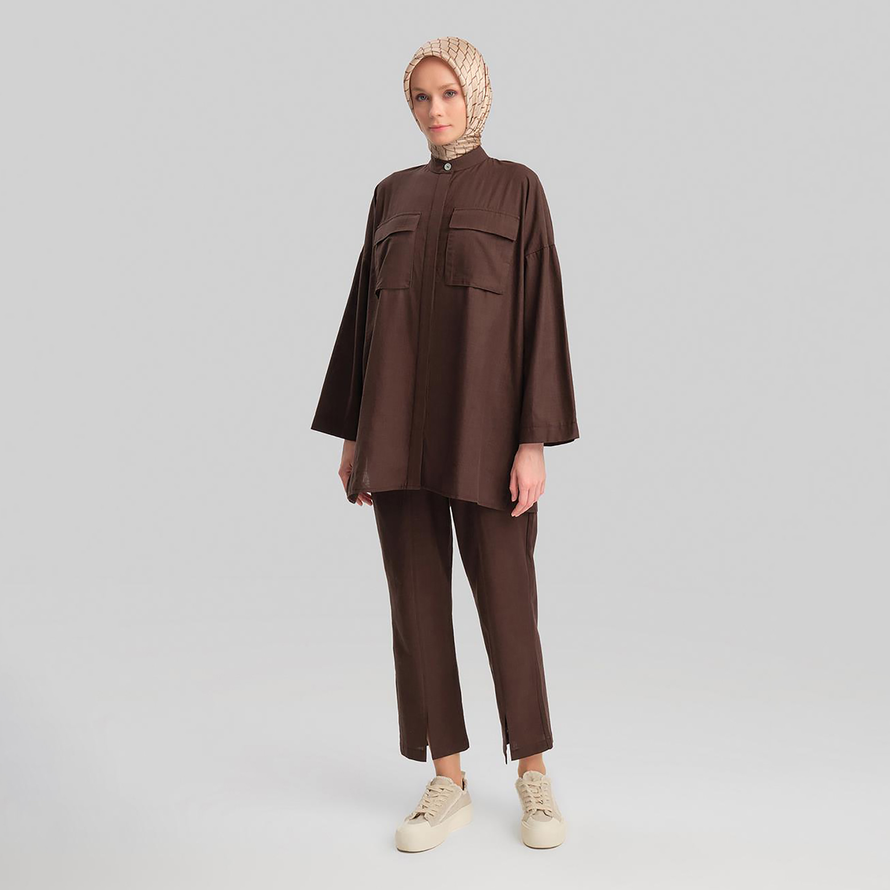 Armine 2-Piece Mandarin Neck Women's Shirt And Pants Co-Ord Set-women-clothing-coordsets-image-4