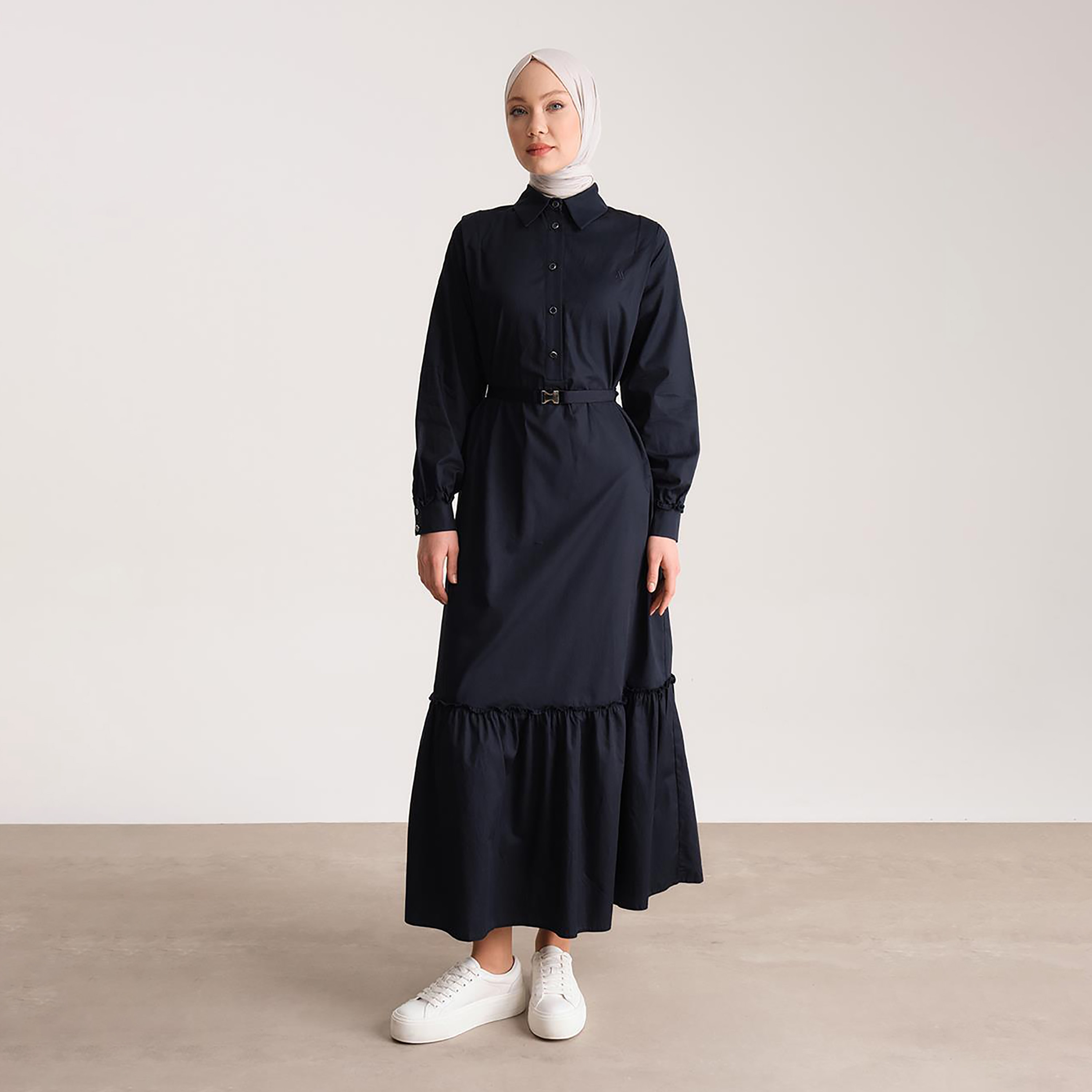 فستان طويل بحزام للنساء من Armine بياقة وأكمام بأزرار-women-clothing-dresses-image-5