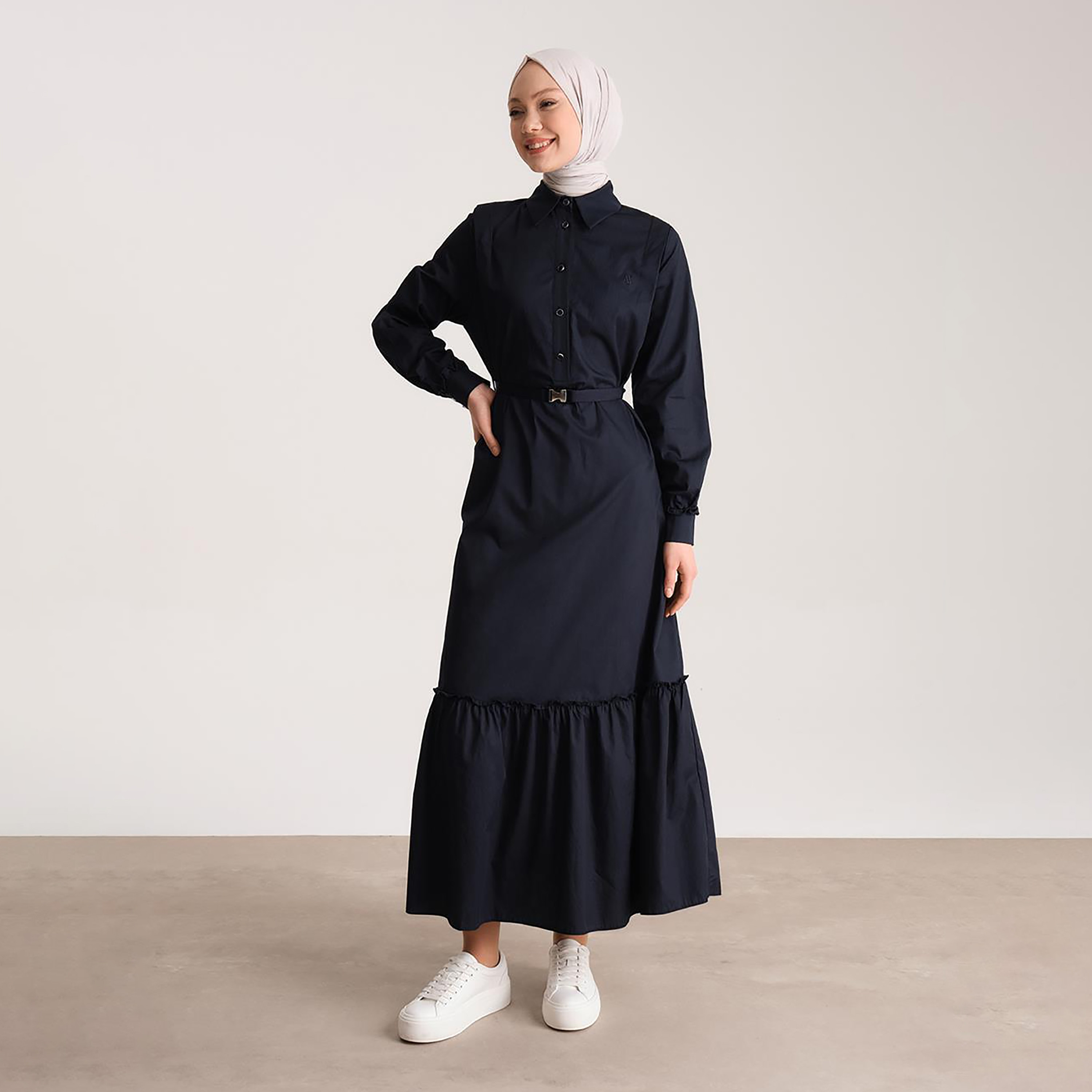 فستان طويل بحزام للنساء من Armine بياقة وأكمام بأزرار-women-clothing-dresses-image-8