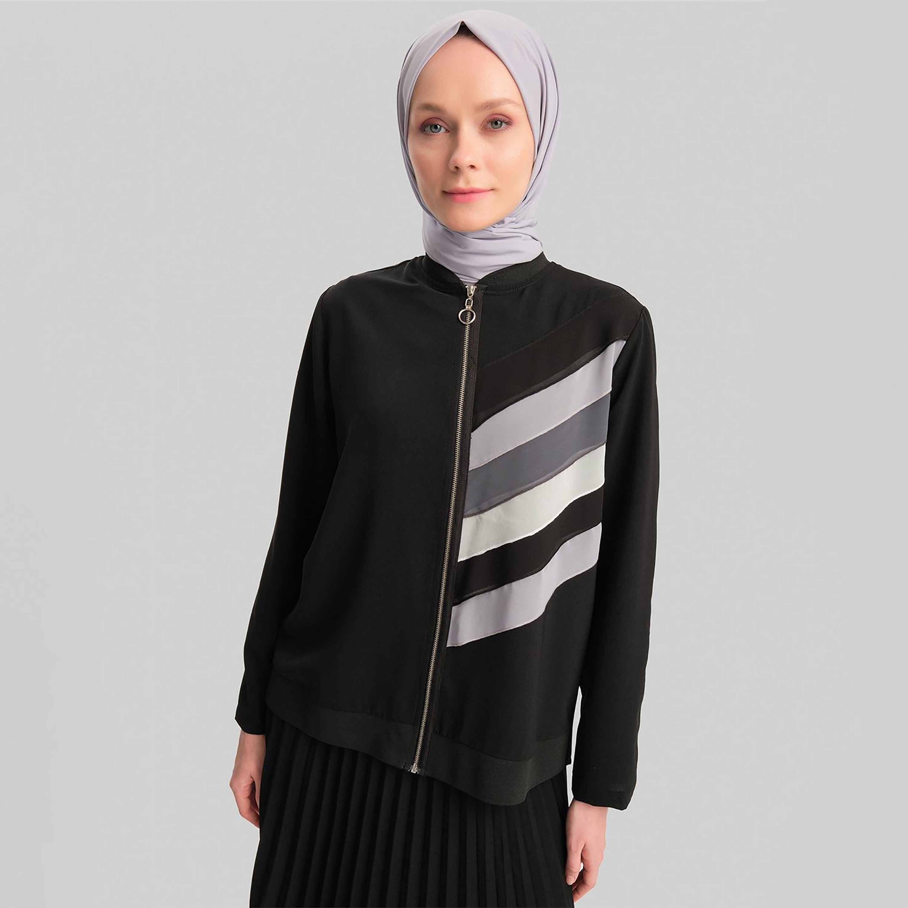 Armine 2-Piece Pleated Stand Collar Women's Jacket And Maxi Skirt Co-Ord Set-women-clothing-coordsets-image-3