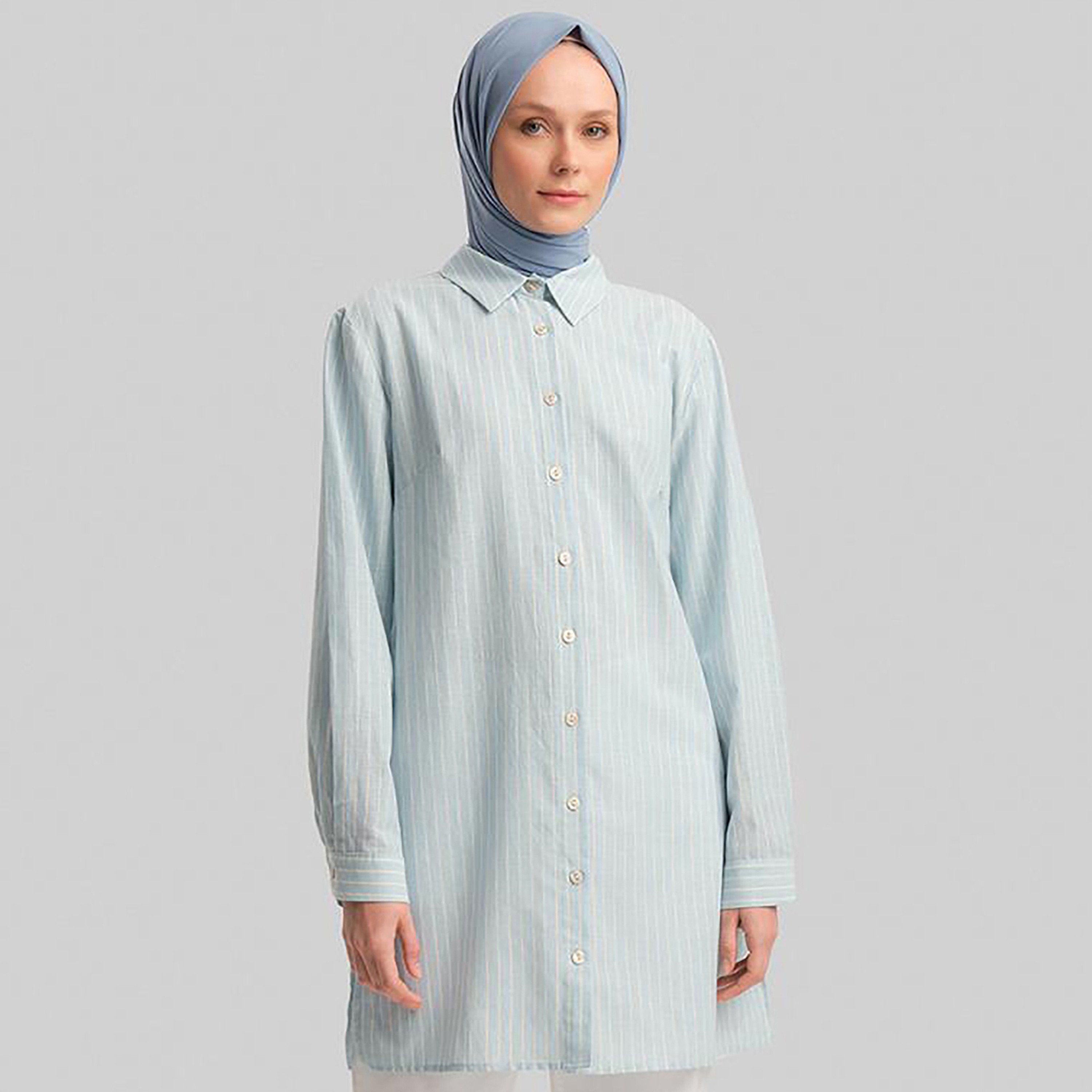 Armine Baby Blue Striped Collared Women's Tunic-women-clothing-shirtsandblouses-blouses-image-1