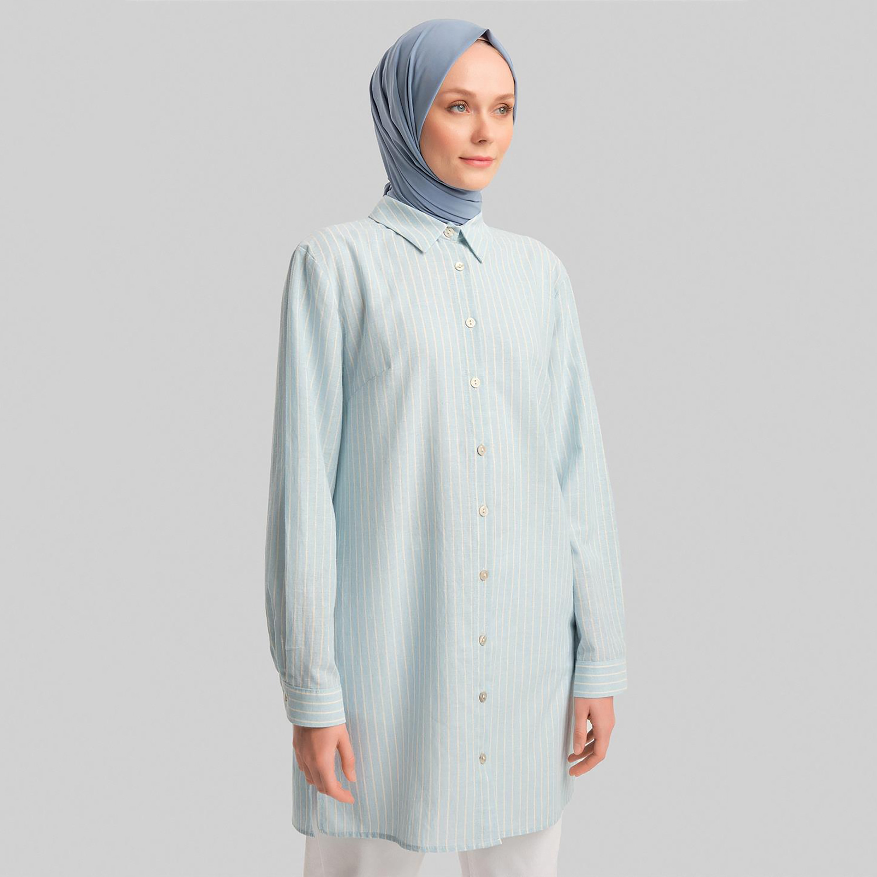 Armine Baby Blue Striped Collared Women's Tunic-women-clothing-shirtsandblouses-blouses-image-3