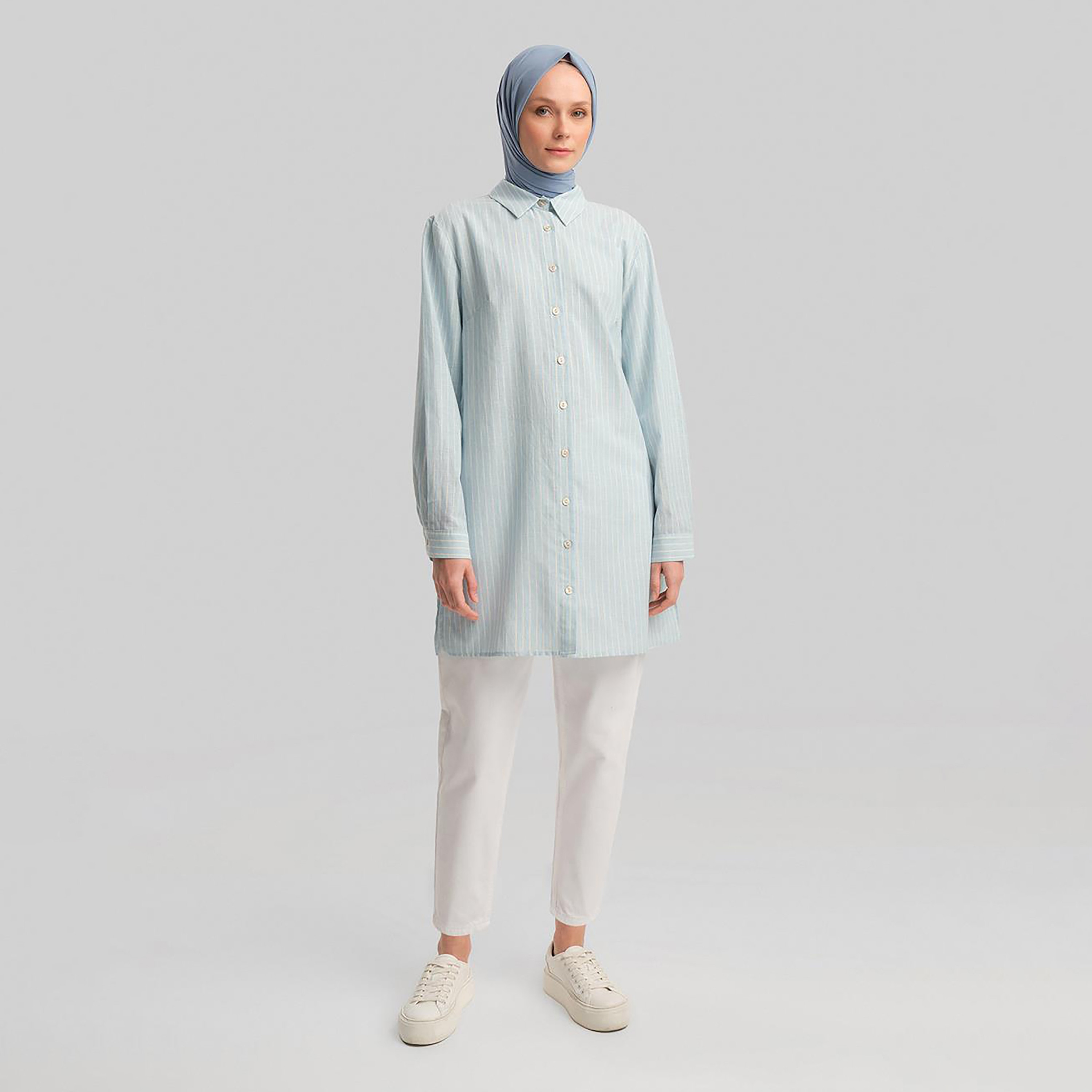 Armine Baby Blue Striped Collared Women's Tunic-women-clothing-shirtsandblouses-blouses-image-4