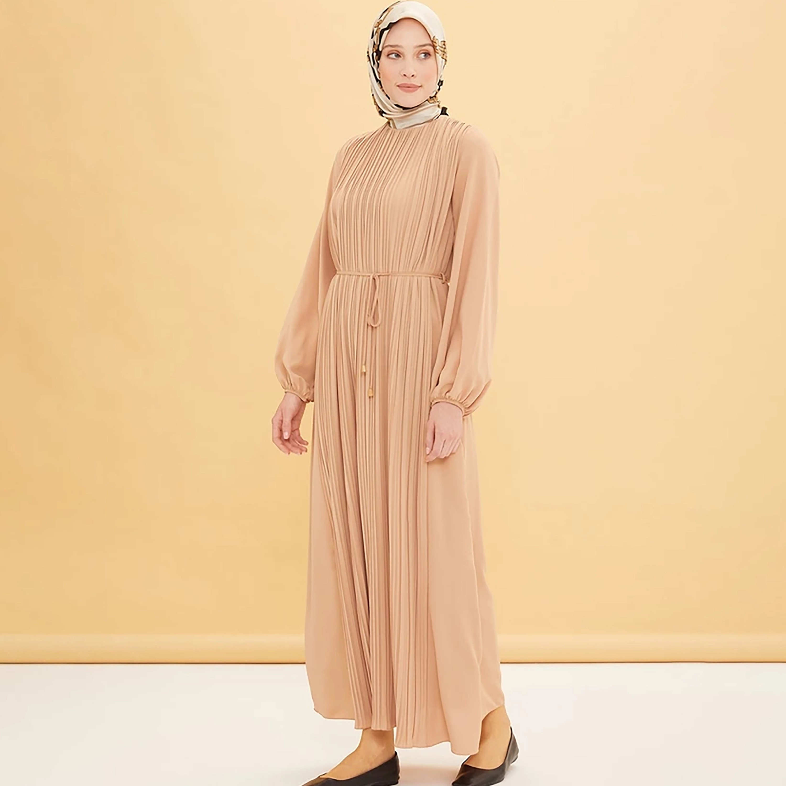Armine Pleated Elasticated Cuff Sleeves Women's Maxi A-Line Dress-women-clothing-dresses-image-12