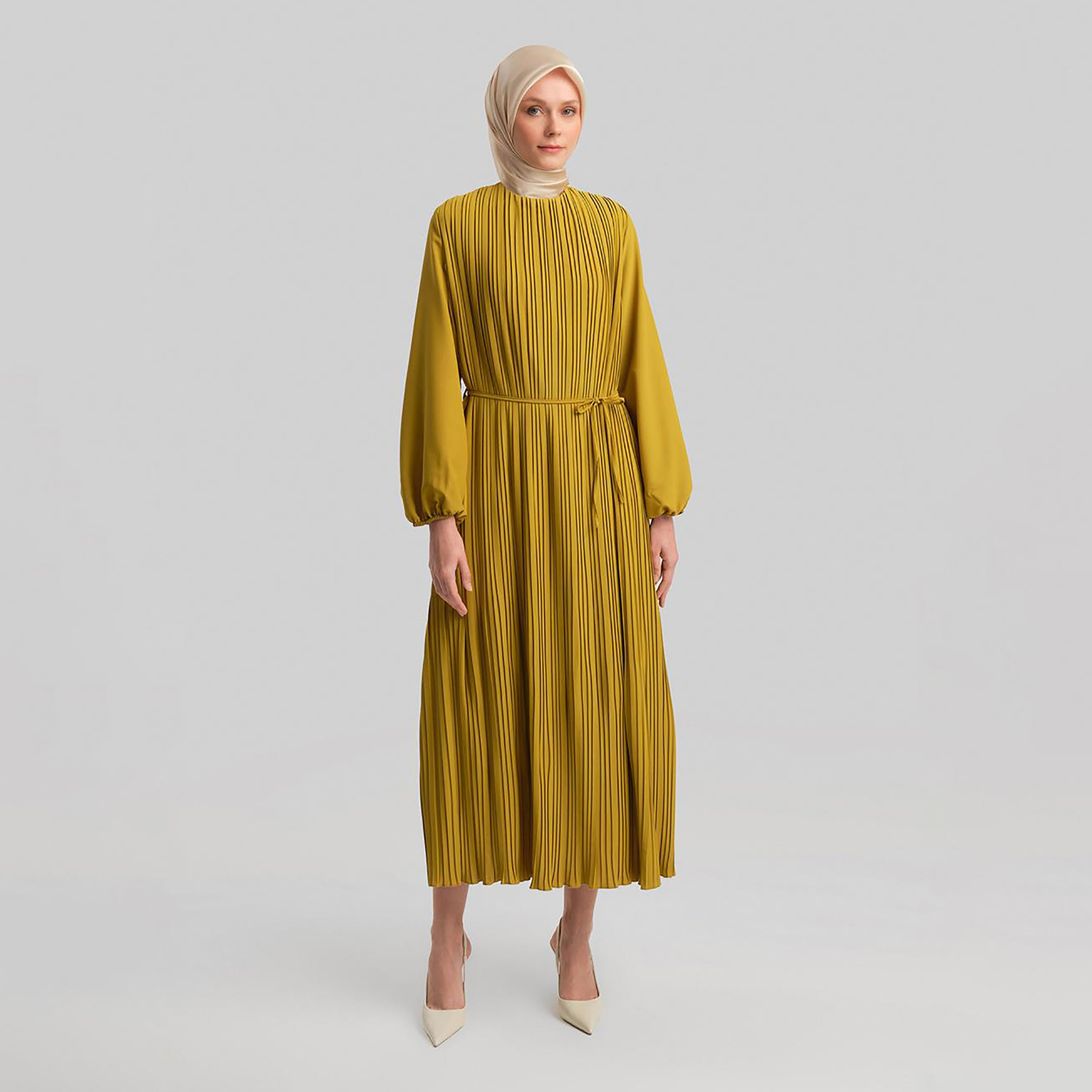 Armine Pleated Elasticated Cuff Sleeves Women's Maxi A-Line Dress-women-clothing-dresses-image-1