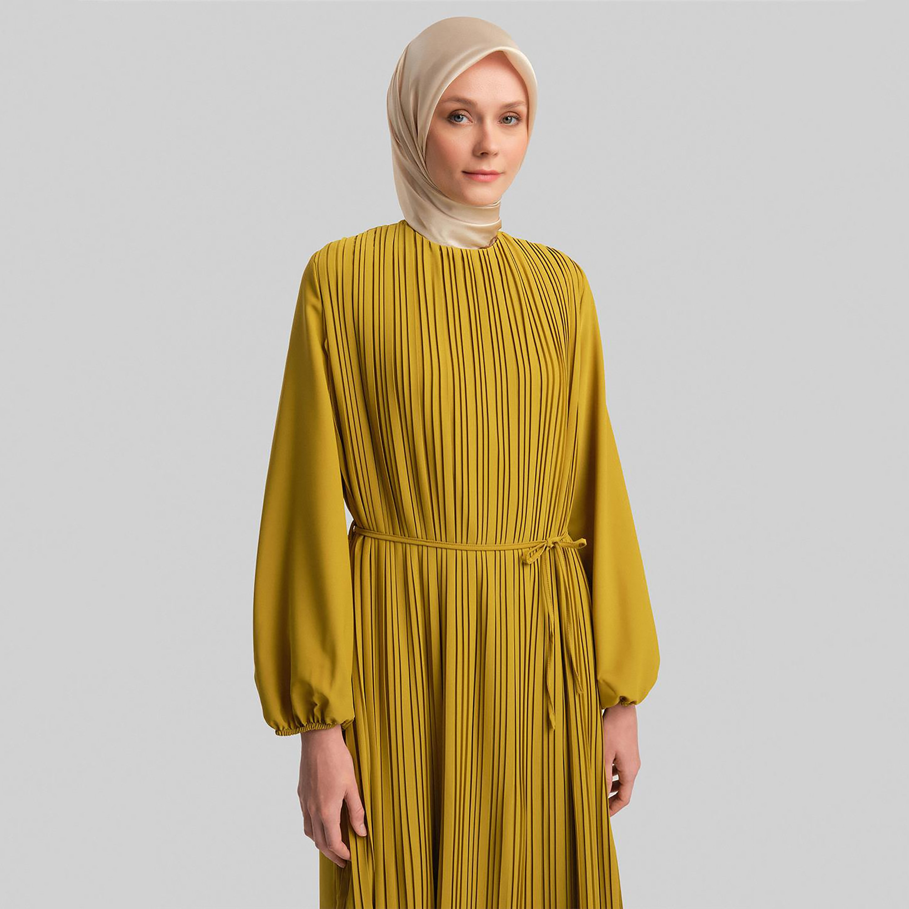 Armine Pleated Elasticated Cuff Sleeves Women's Maxi A-Line Dress-women-clothing-dresses-image-2