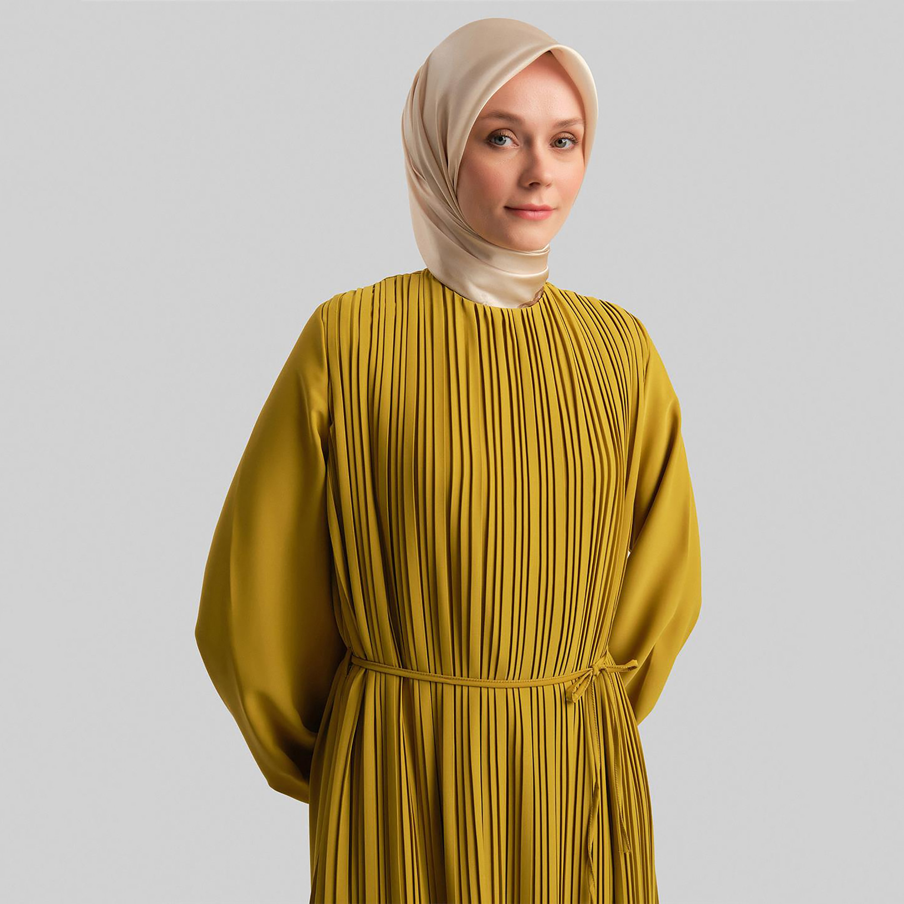 Armine Pleated Elasticated Cuff Sleeves Women's Maxi A-Line Dress-women-clothing-dresses-image-3