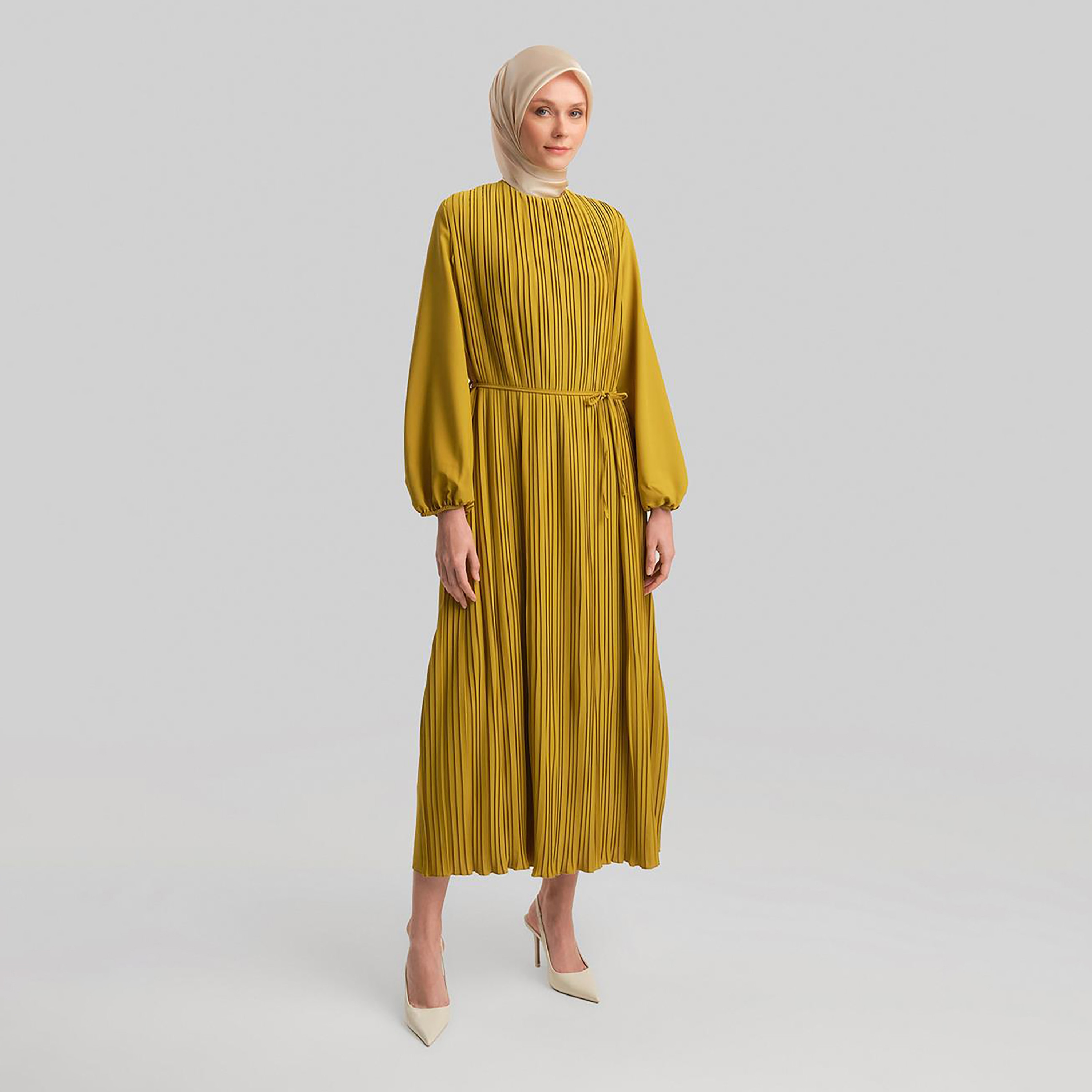 Armine Pleated Elasticated Cuff Sleeves Women's Maxi A-Line Dress-women-clothing-dresses-image-4
