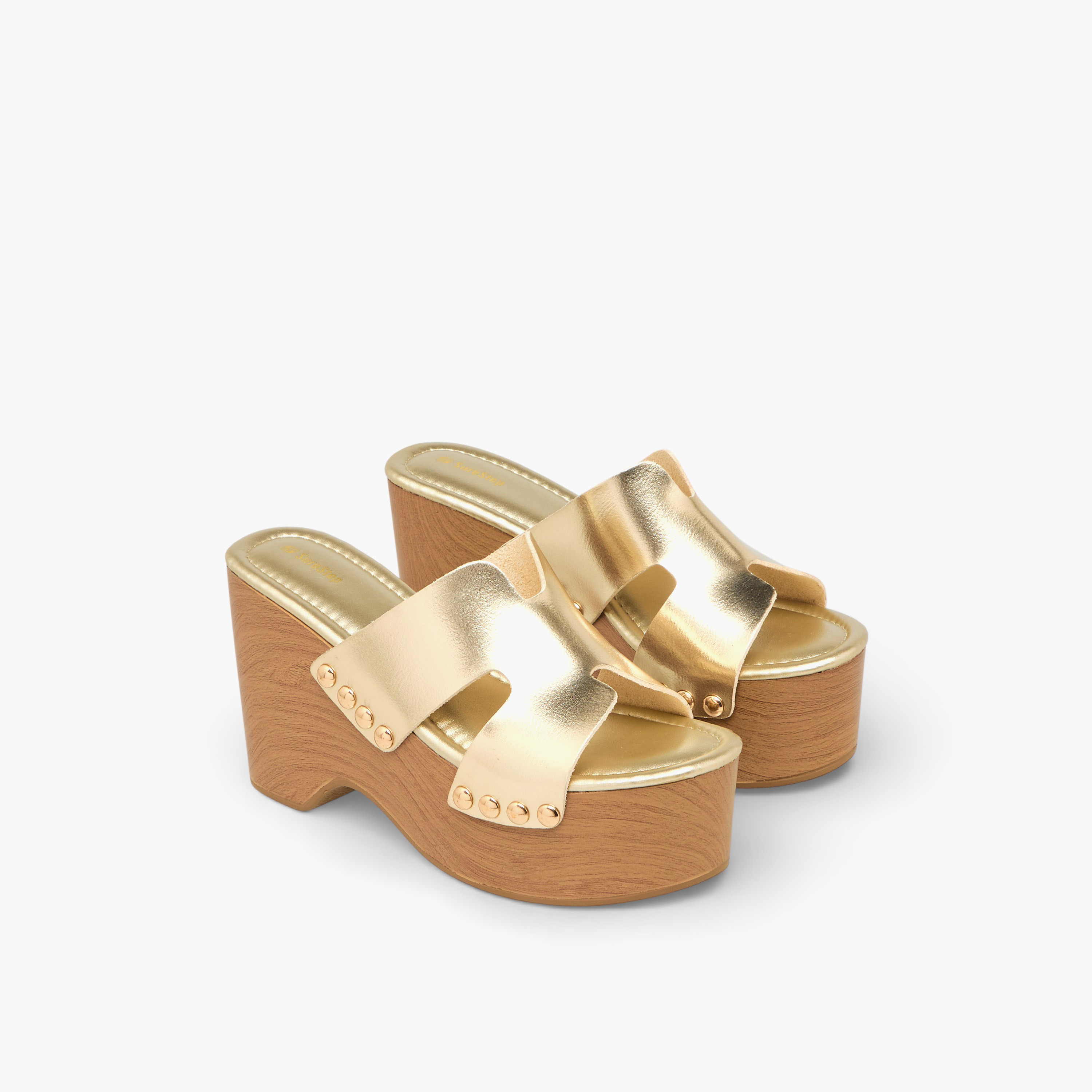 Surestep Women Metallic Lightweight Platform Heel Sandals with Rivet Detailing-women-shoes-sandals-heeled-image-1