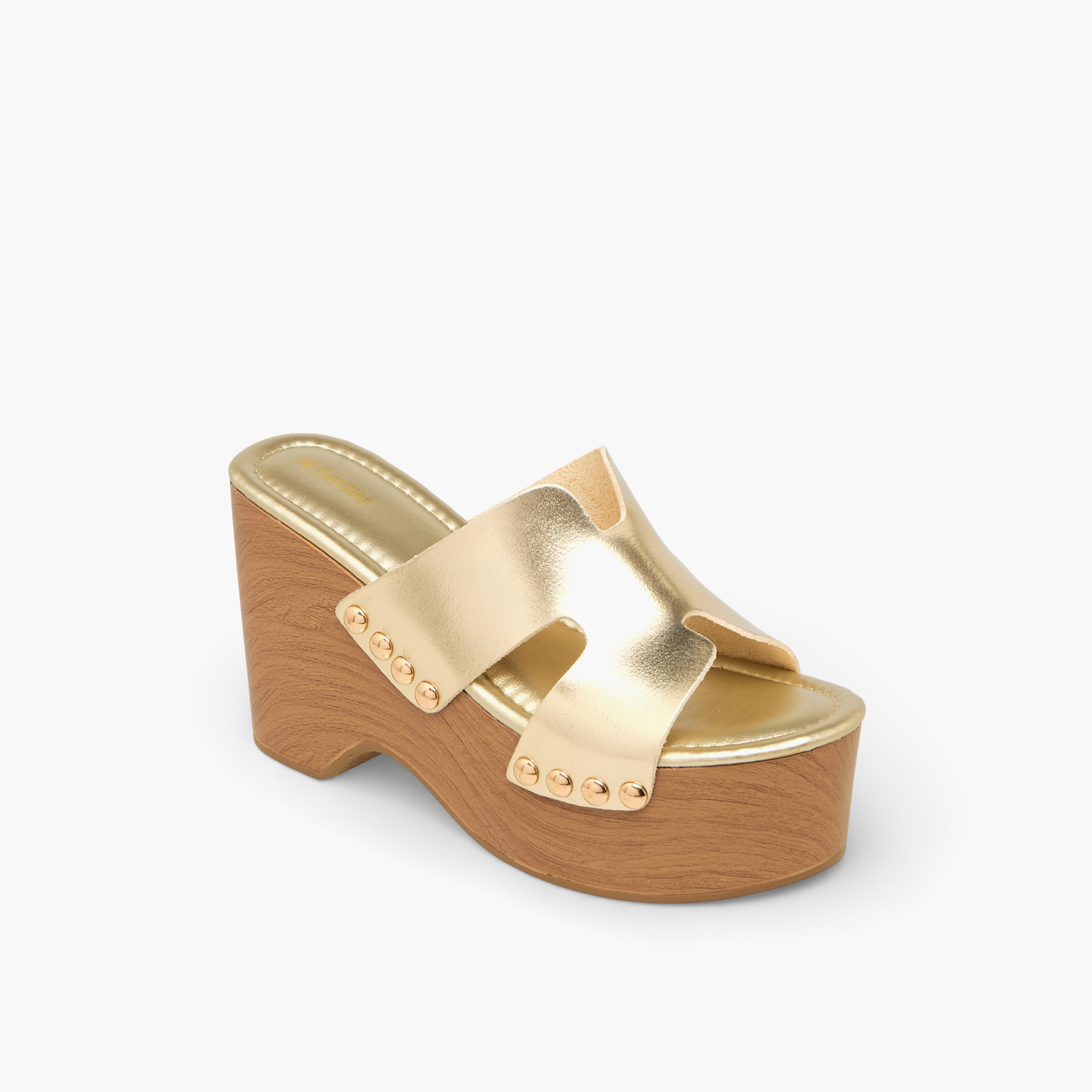 Surestep Women Metallic Lightweight Platform Heel Sandals with Rivet Detailing-women-shoes-sandals-heeled-image-2