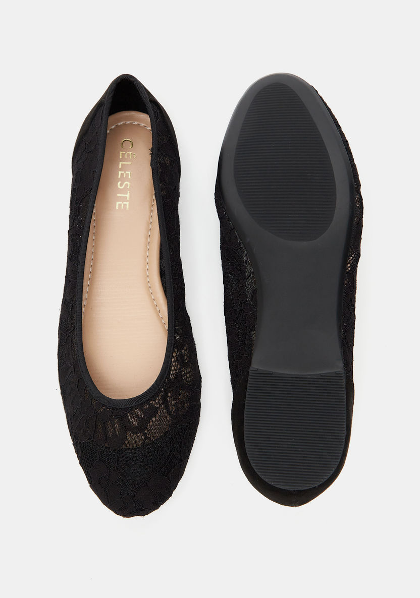 Celeste Women's Lace Textured Slip-On Round Toe Ballerina Shoes-Women%27s Ballerinas-image-4