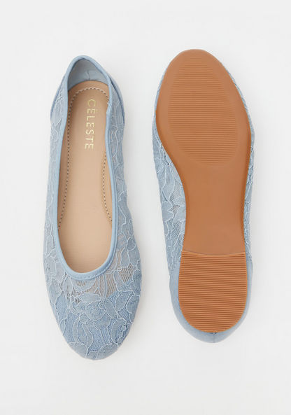 Celeste Women's Lace Textured Slip-On Round Toe Ballerina Shoes-Women%27s Ballerinas-image-5