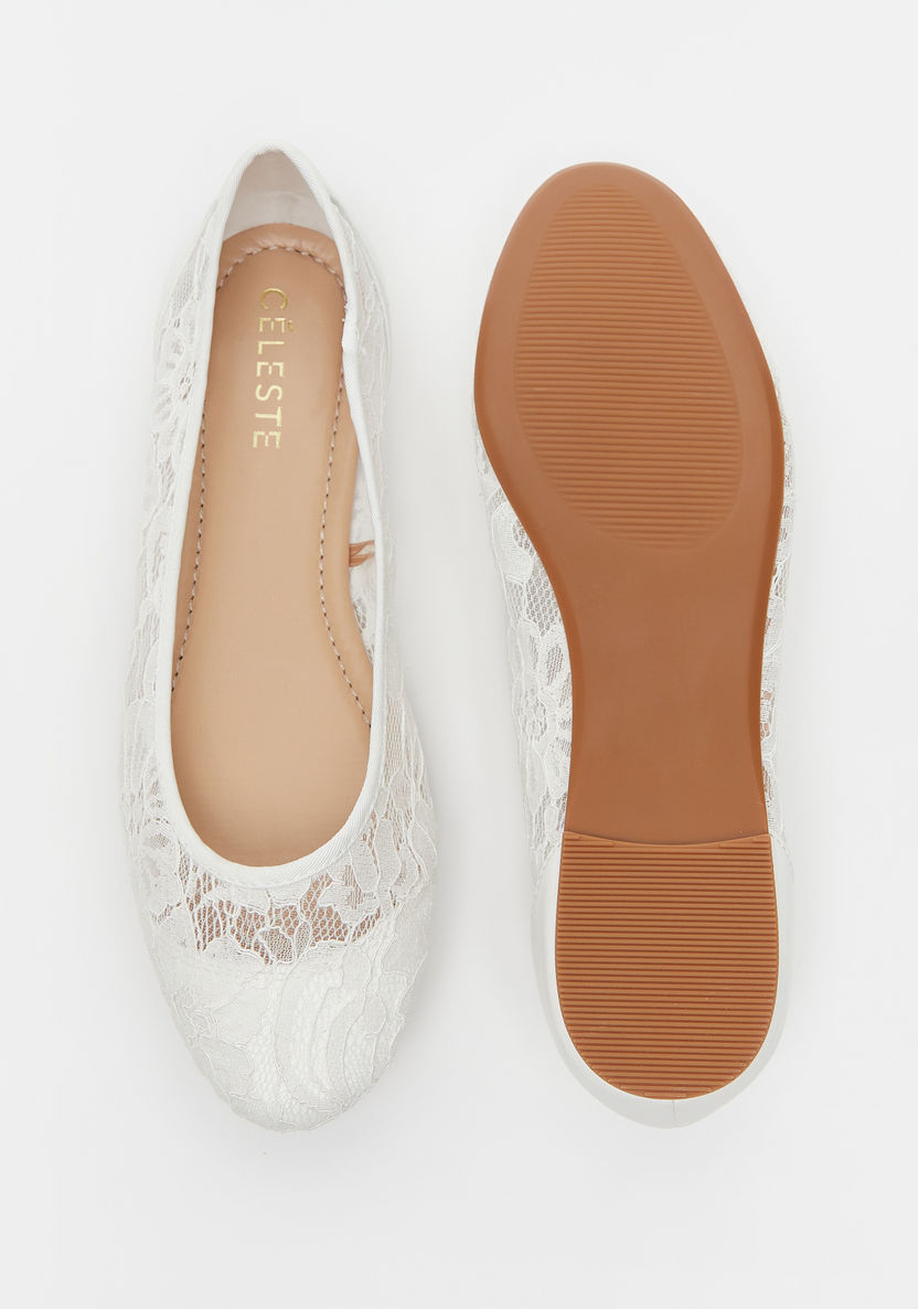 Celeste Women's Lace Textured Slip-On Round Toe Ballerina Shoes-Women%27s Ballerinas-image-3
