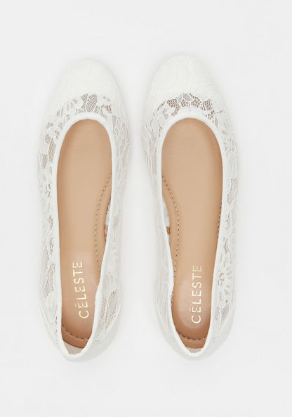 Celeste Women's Lace Textured Slip-On Round Toe Ballerina Shoes