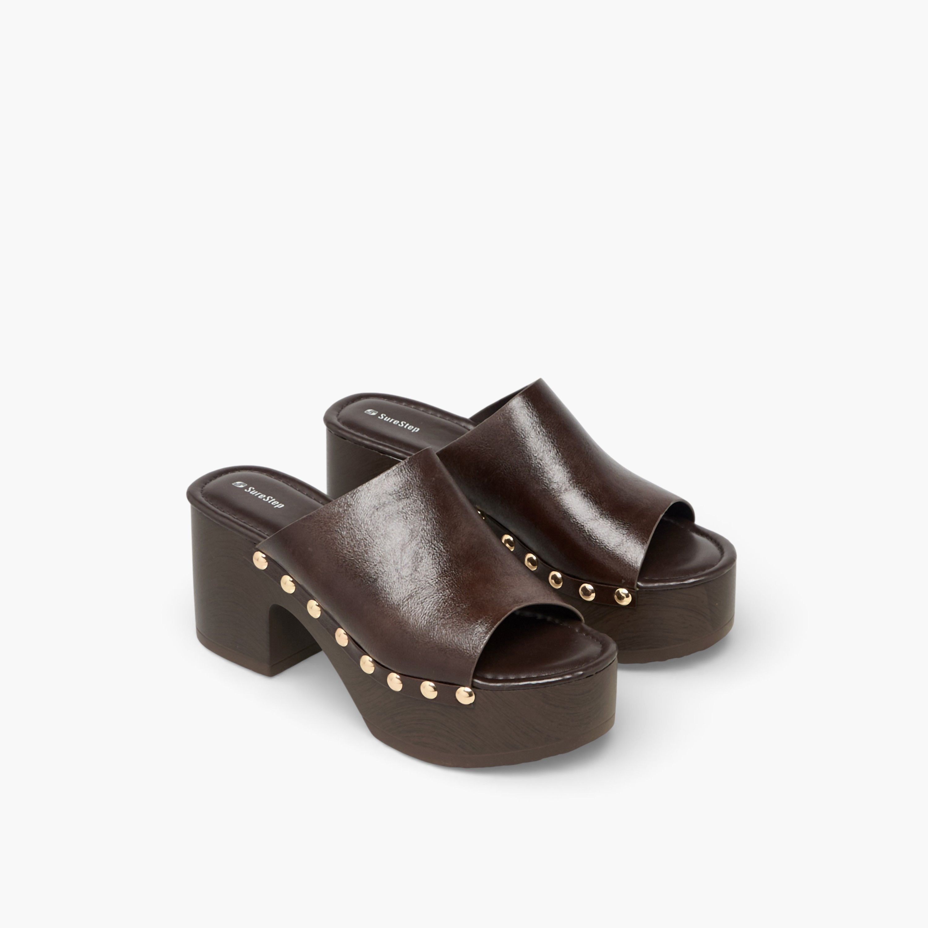 Surestep Women Lightweight Stud Embellished Platform Heel Sandals with Rivet Detailing-women-shoes-sandals-heeled-image-1