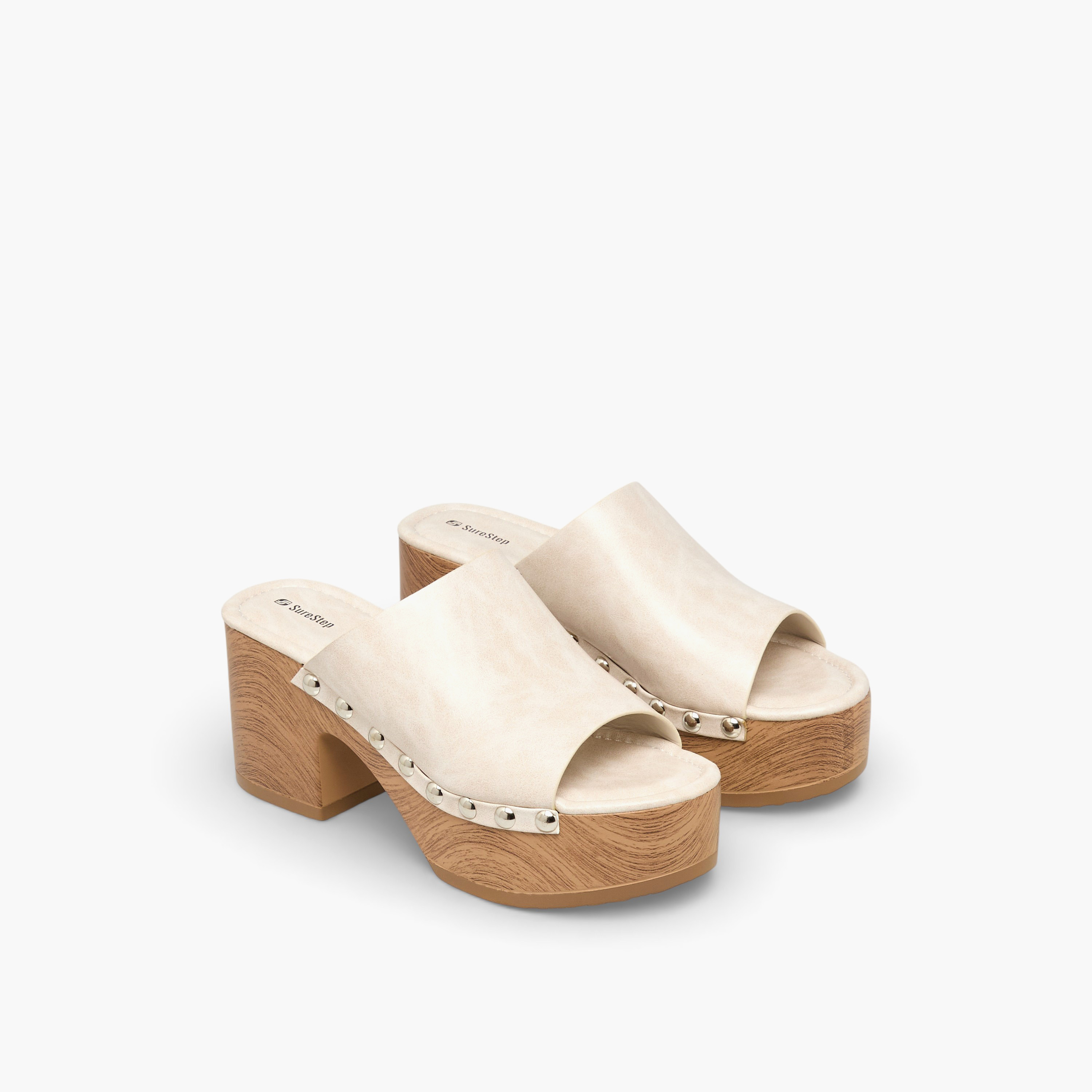 Surestep Women Lightweight Stud Embellished Platform Heel Sandals with Rivet Detailing-women-shoes-sandals-heeled-image-1