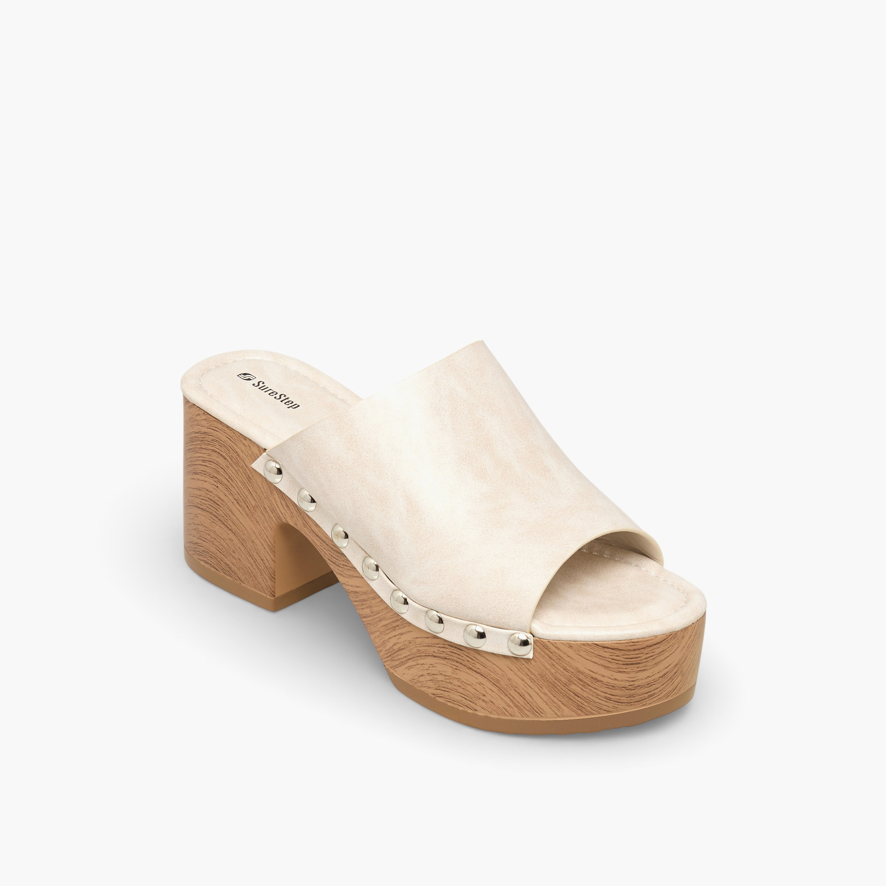 Surestep Women Lightweight Stud Embellished Platform Heel Sandals with Rivet Detailing-women-shoes-sandals-heeled-image-2