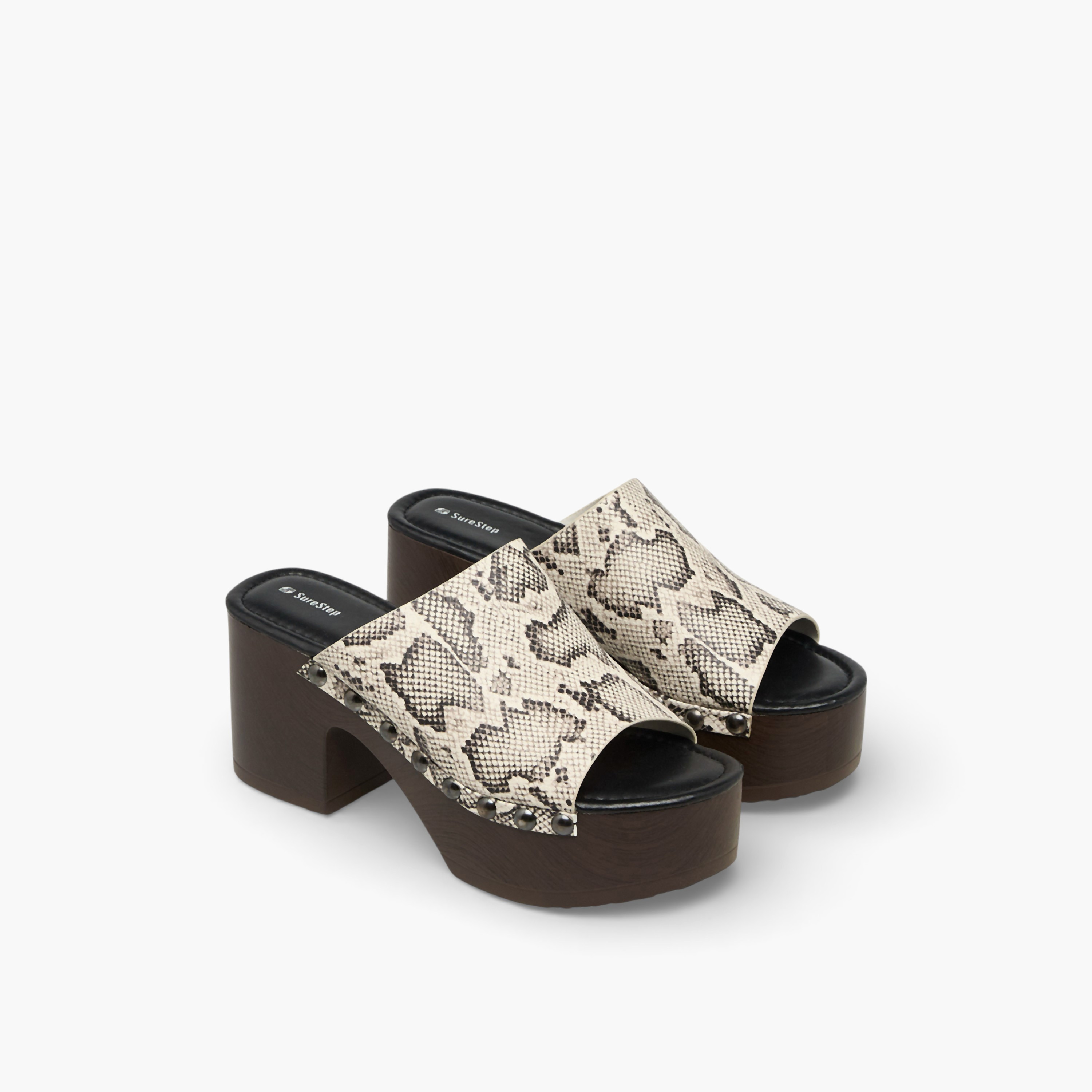 Surestep Women Lightweight Stud Embellished Platform Heel Sandals with Rivet Detailing-women-shoes-sandals-heeled-image-1