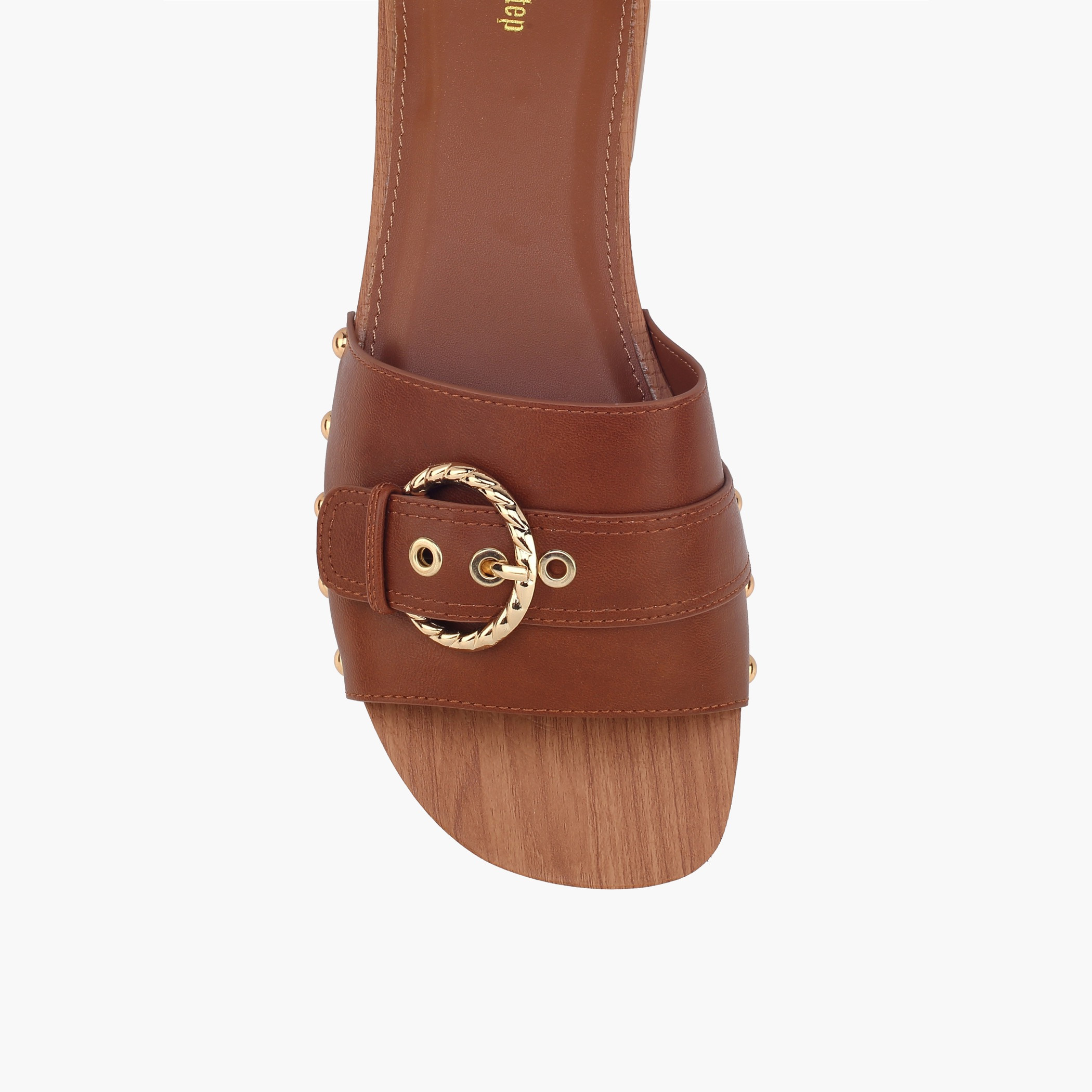 Surestep Women Lightweight Buckle Accent Block Heel Sandals with Studded Trim-women-shoes-sandals-heeled-image-4
