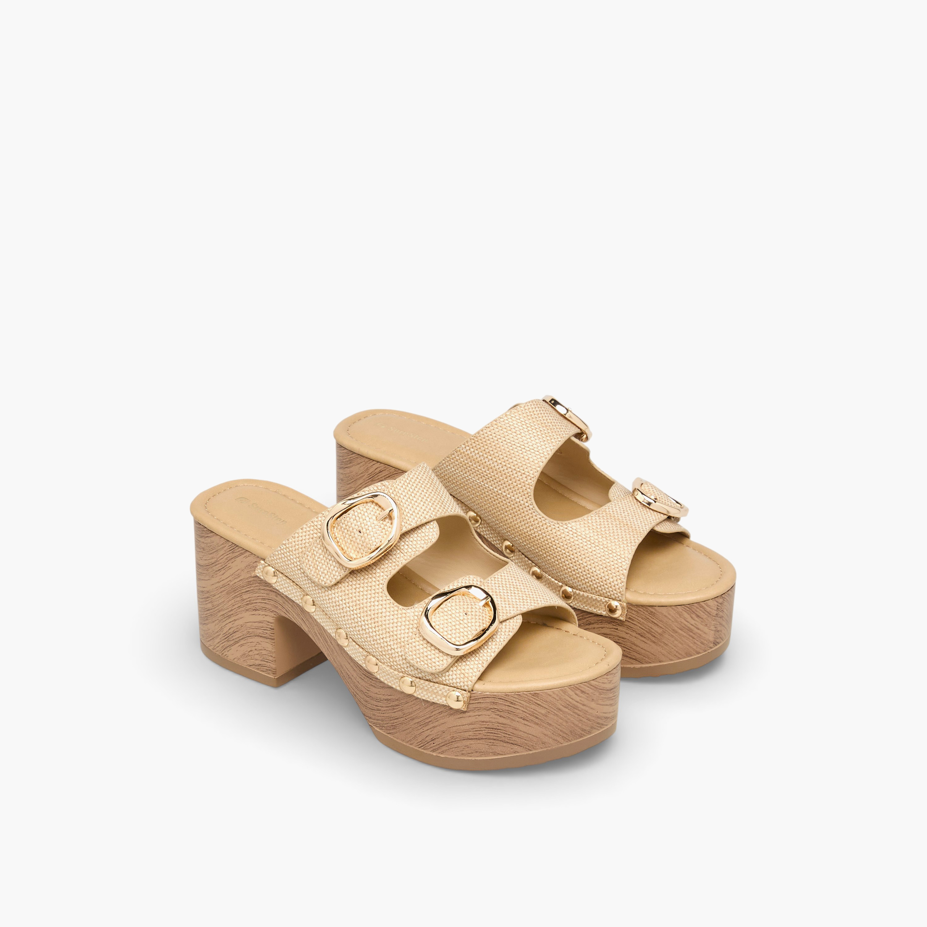 Surestep Women Lightweight Buckle Detail Platform Sandals with Studded Trim-women-shoes-sandals-heeled-image-1