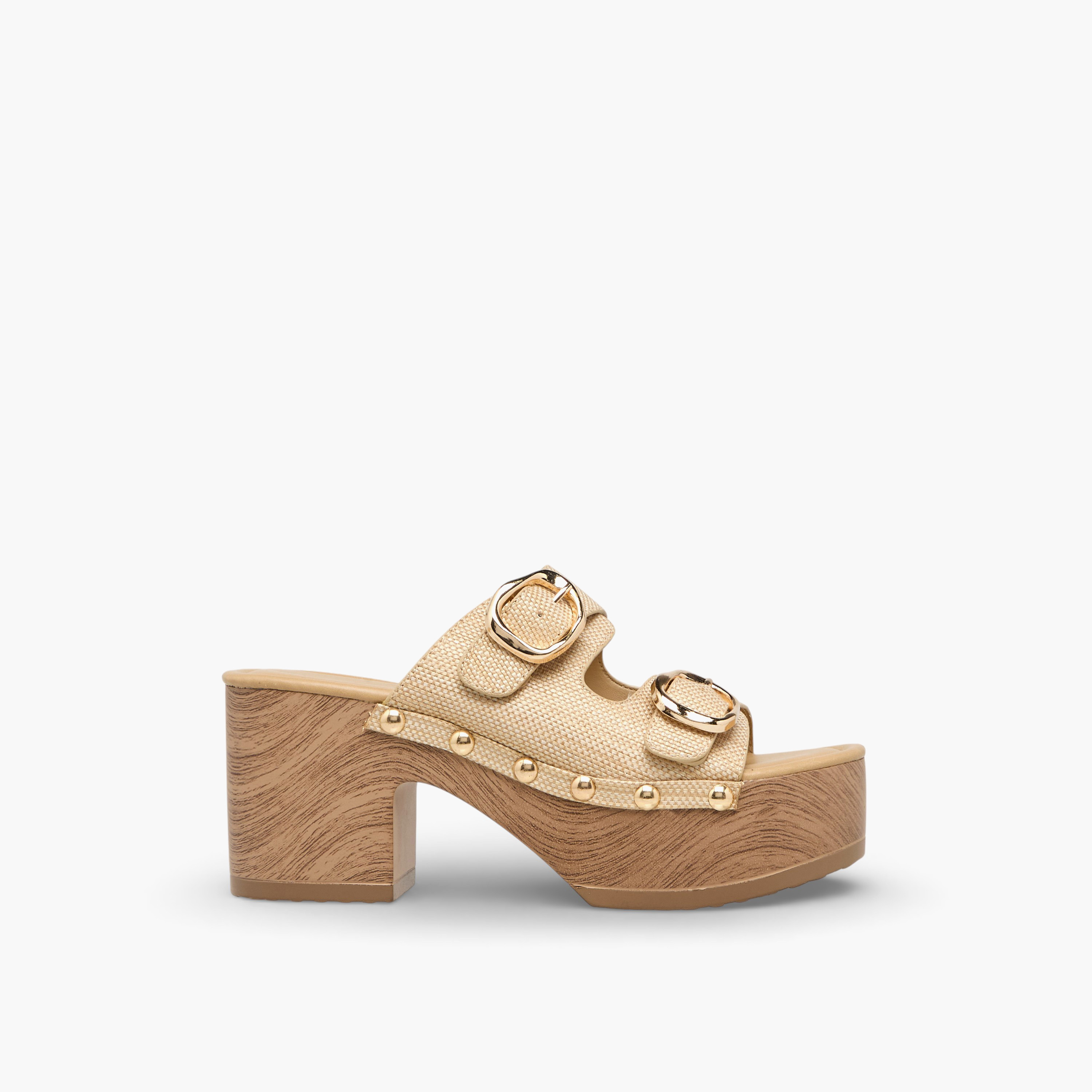 Surestep Women Lightweight Buckle Detail Platform Sandals with Studded Trim-women-shoes-sandals-heeled-image-3