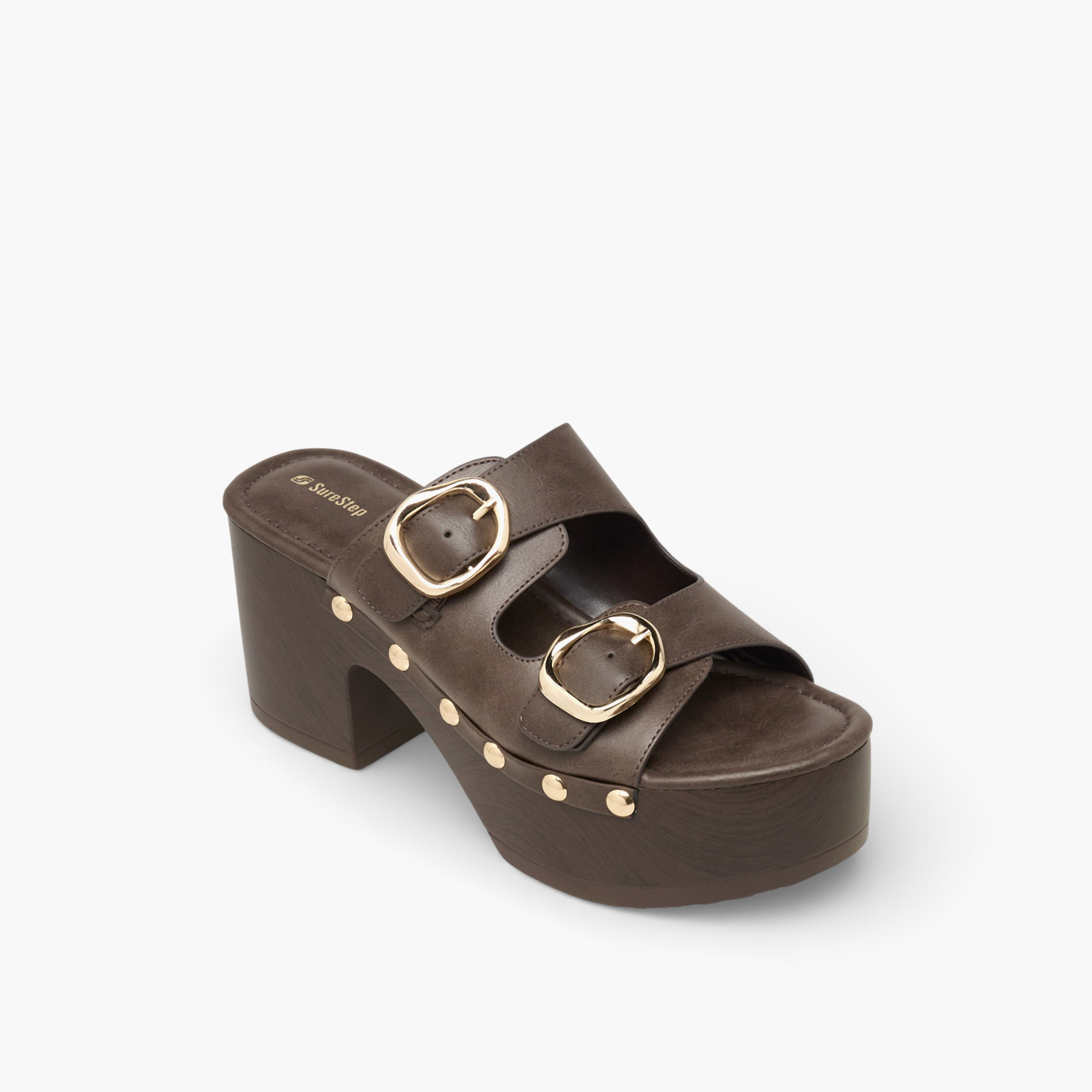 Surestep Women Lightweight Buckle Detail Platform Sandals with Studded Trim-women-shoes-sandals-heeled-image-2
