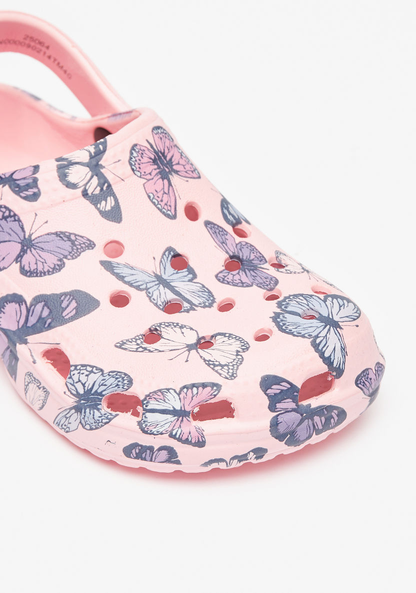 Aqua All-Over Butterfly Print Slip-On Clogs with Cutout Detail and Back Strap-Girl%27s Flip Flops & Beach Slippers-image-4