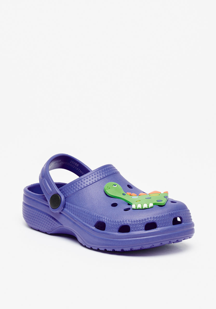 Aqua Dinosaur Applique Slip-On Clogs with Cutout Detail and Back Strap-Boy%27s Flip Flops & Beach Slippers-image-0