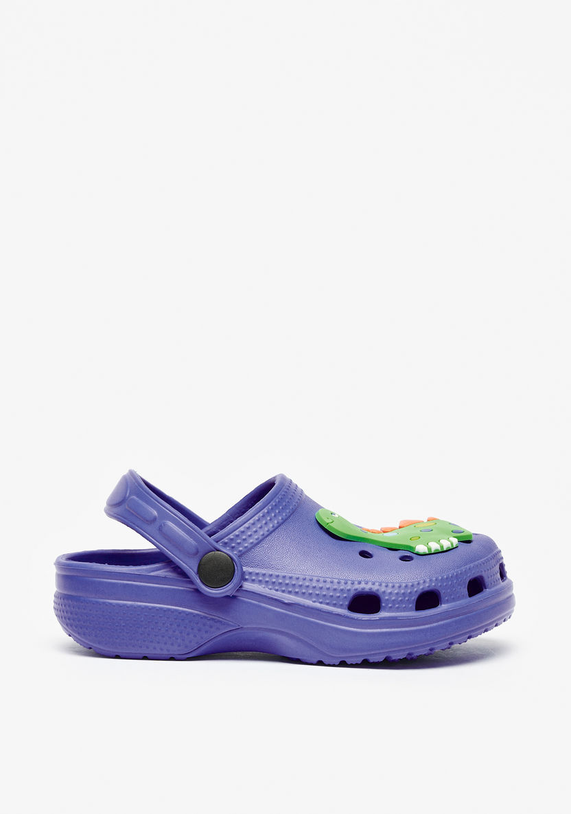 Aqua Dinosaur Applique Slip-On Clogs with Cutout Detail and Back Strap-Boy%27s Flip Flops & Beach Slippers-image-2