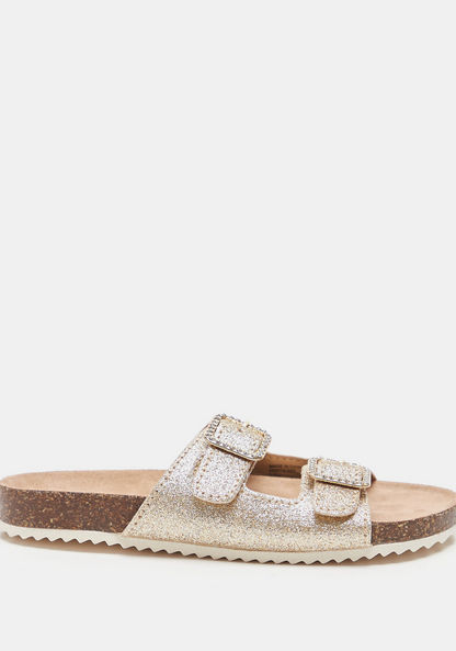 Little Missy Glitter Slip-On Sandals with Buckle Accents-Girl%27s Sandals-image-0