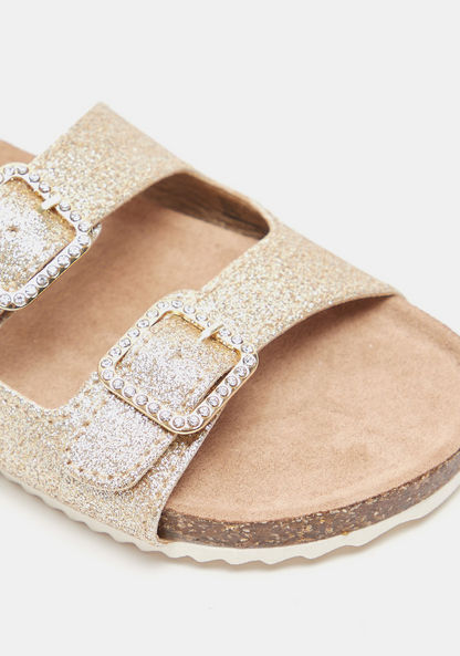 Little Missy Glitter Slip-On Sandals with Buckle Accents-Girl%27s Sandals-image-3