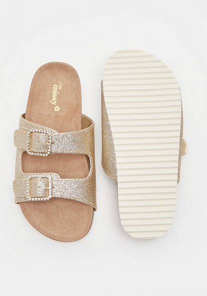 Little Missy Glitter Slip-On Sandals with Buckle Accents-Girl%27s Sandals-image-4