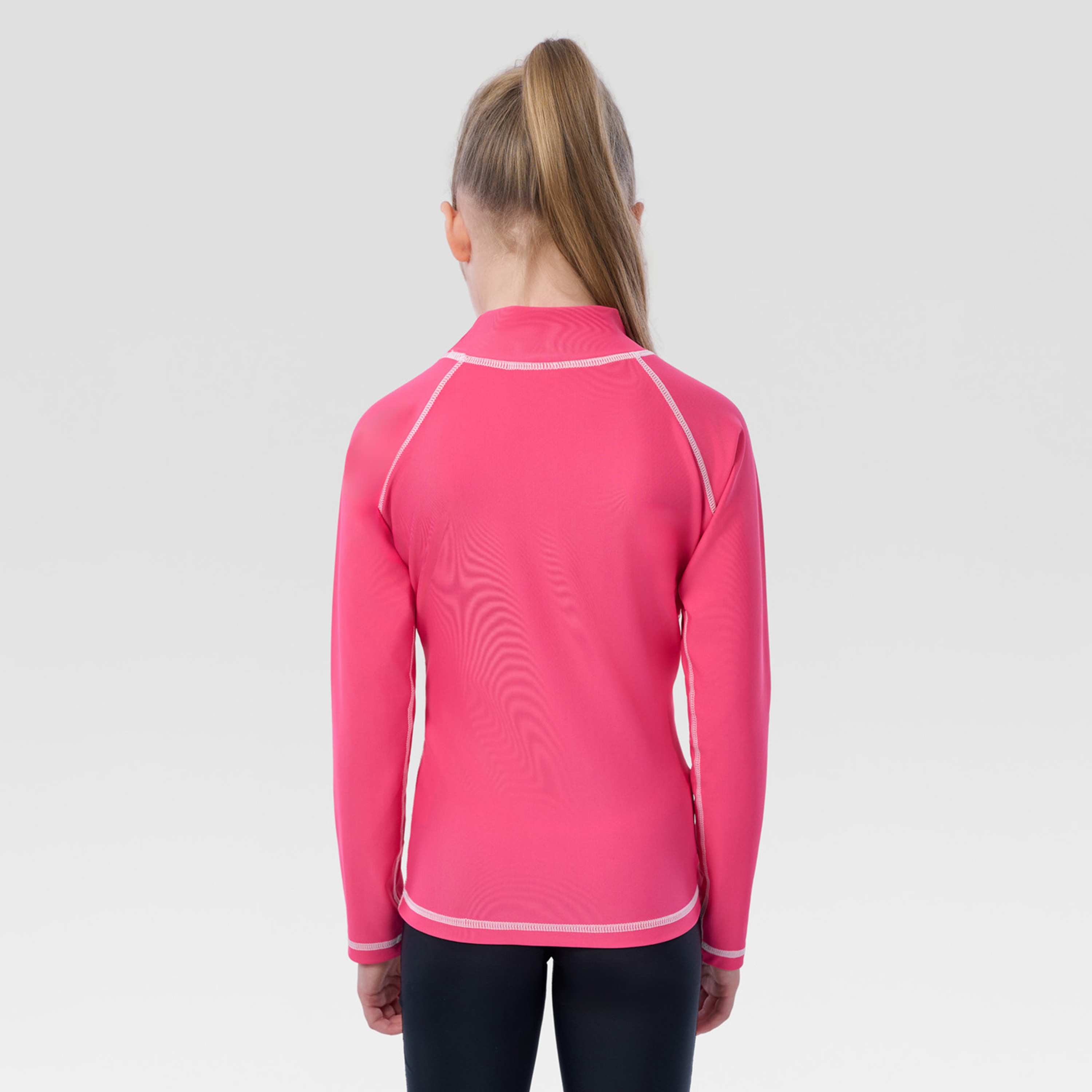 كويغا - قميص سباحة واقٍ من الشمس بأكمام طويلة للبنات - لون وردي سادة-girls-clothing-sportswear-swimwear-image-2