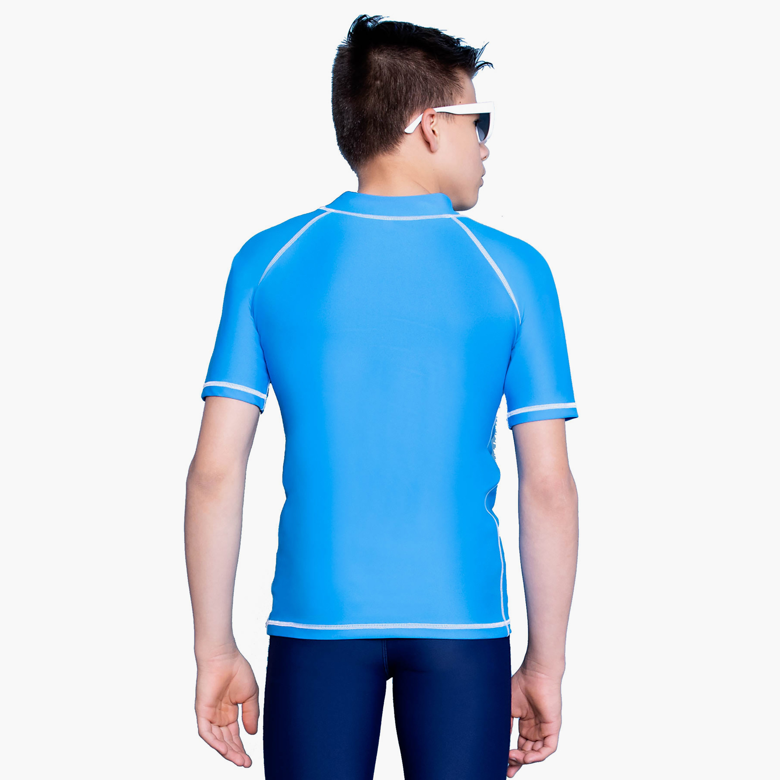Coega Boys Youth Rash Guard, Short Sleeves, Blue-boys-clothing-swimwear-image-2