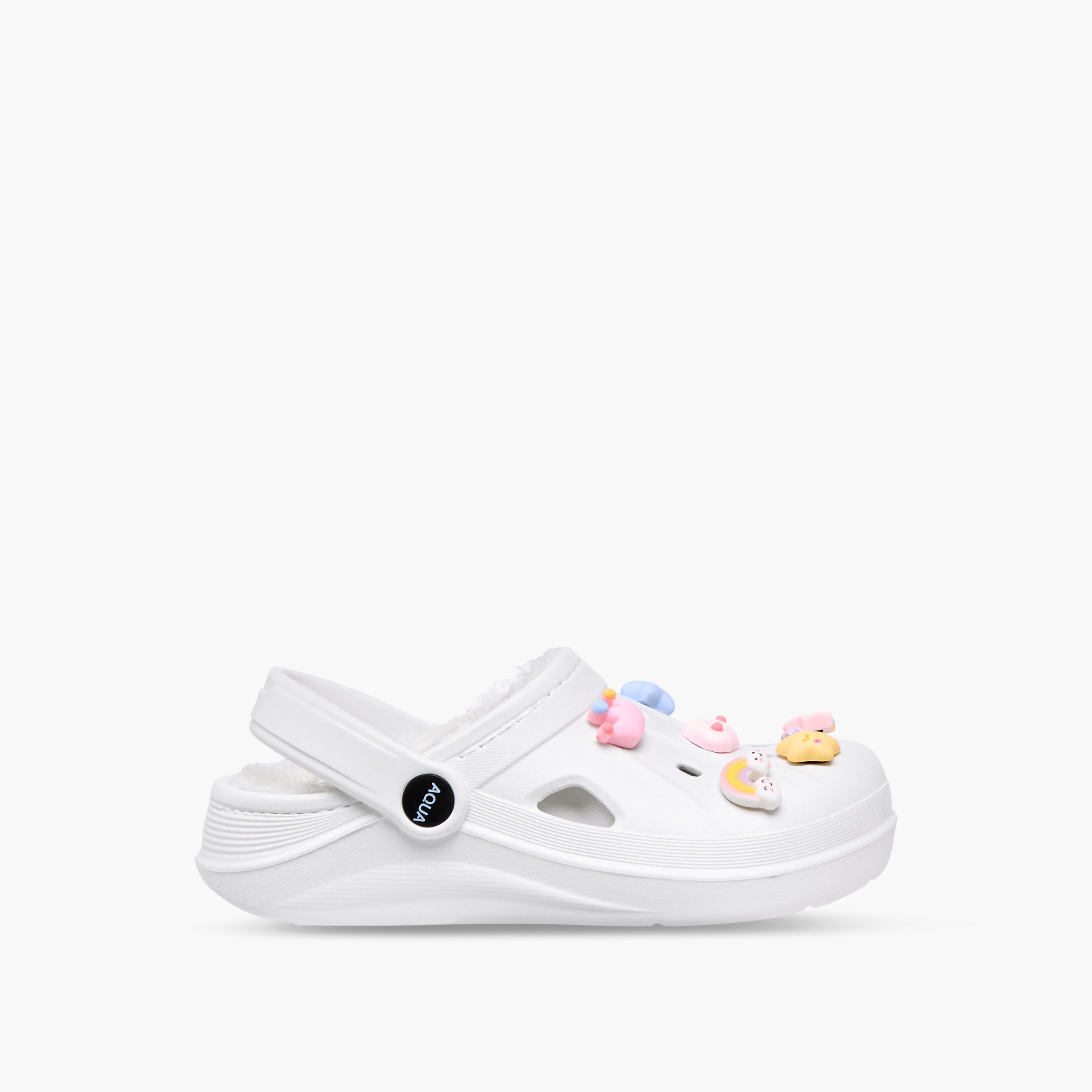 صندل كلوج بحزام خلفي وتفاصيل فرو وتزيينات جيبيتز من أكوا-girls-shoes-sandals-image-3
