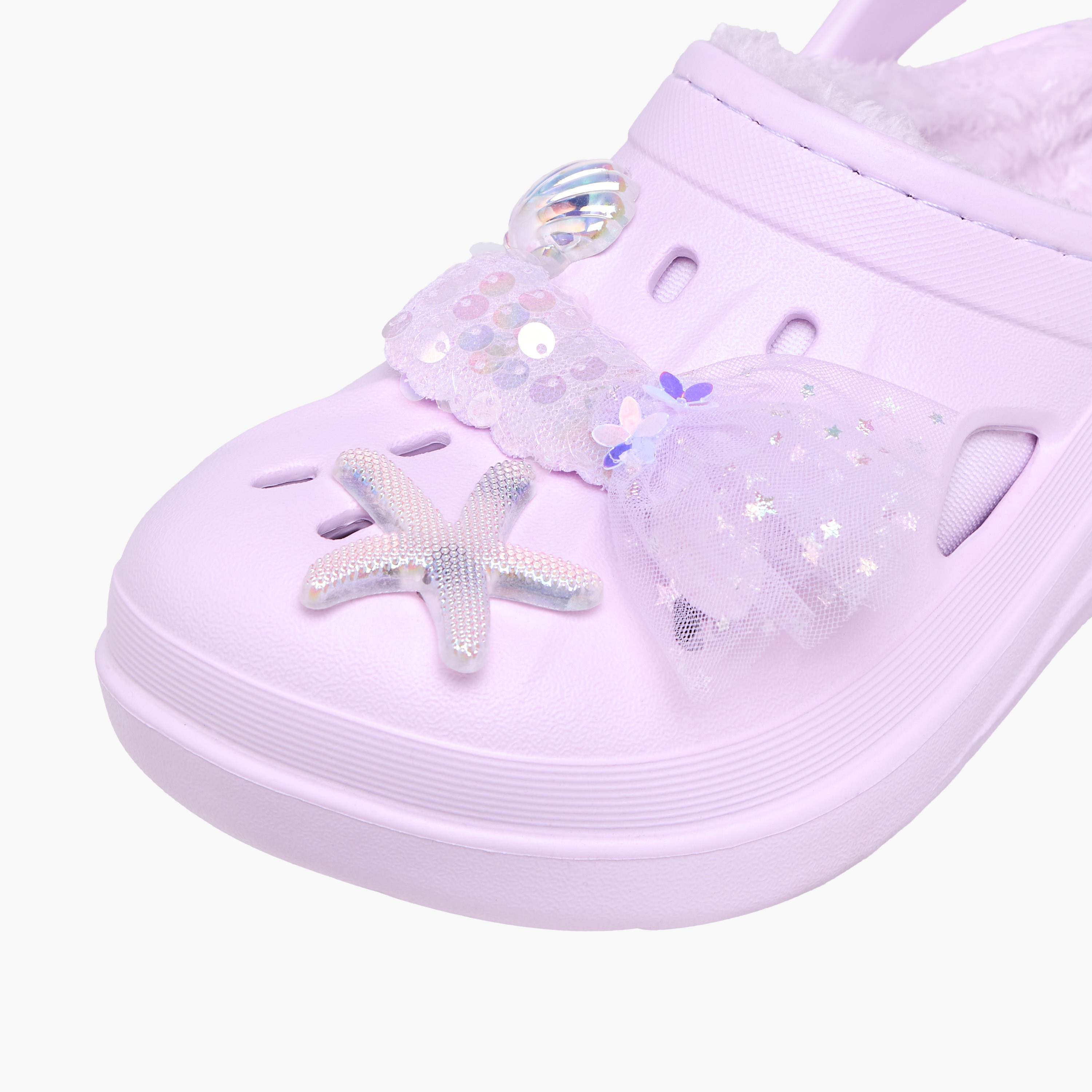 Aqua Mermaid Jibbitz Fur Detail Clogs with Backstrap-girls-shoes-sandals-image-4