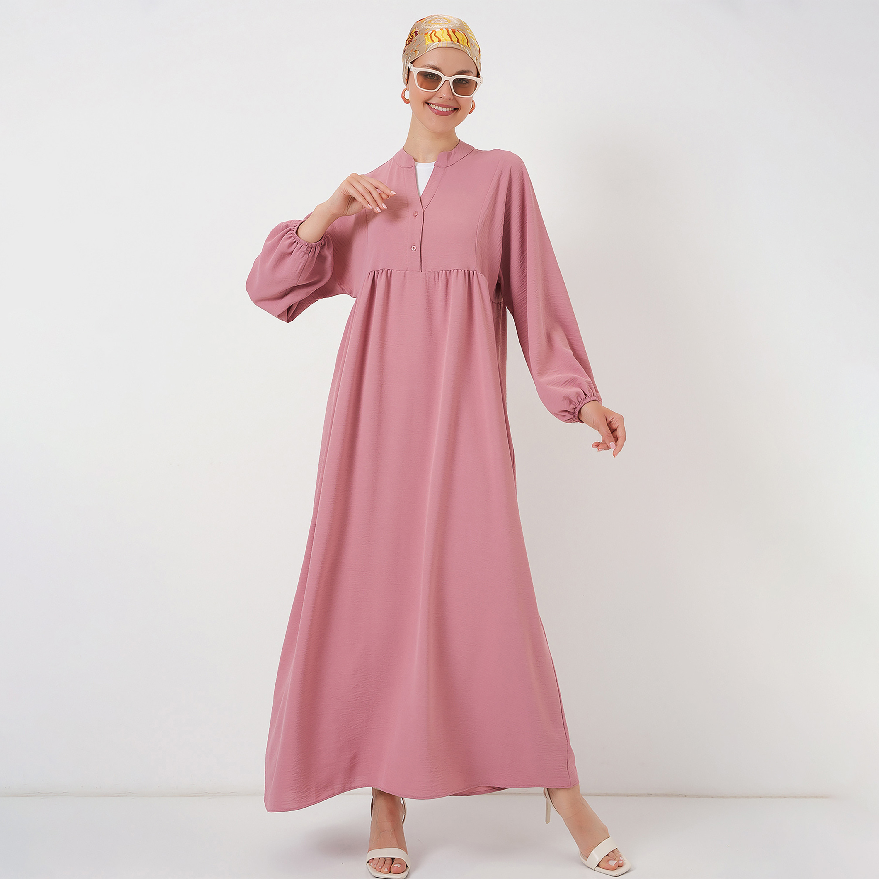 فستان ماكسي نسائي واسع بياقة ماندارين من بيجدارت-women-clothing-dresses-image-5