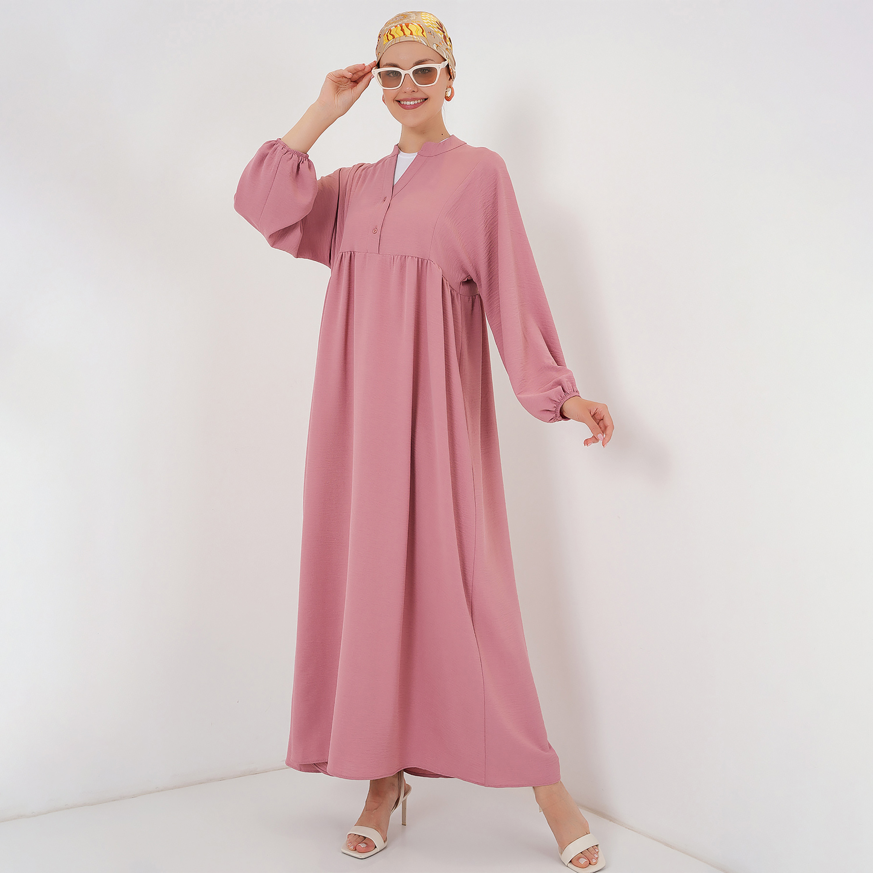 فستان ماكسي نسائي واسع بياقة ماندارين من بيجدارت-women-clothing-dresses-image-6