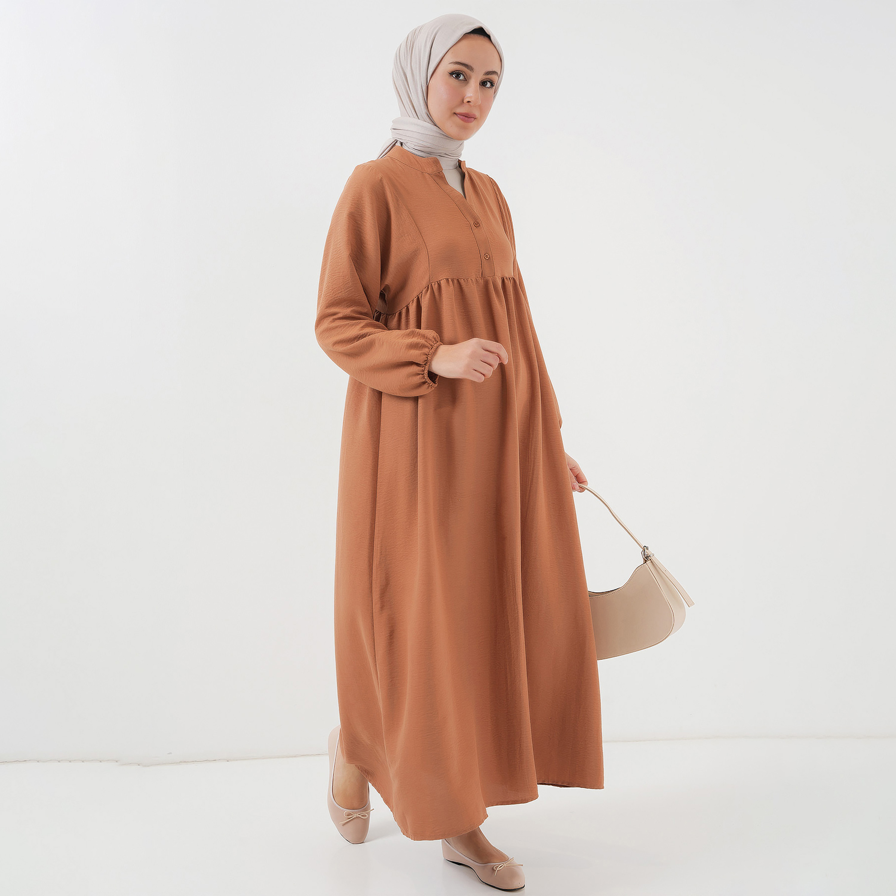 فستان ماكسي نسائي واسع بياقة ماندارين من بيجدارت-women-clothing-dresses-image-2