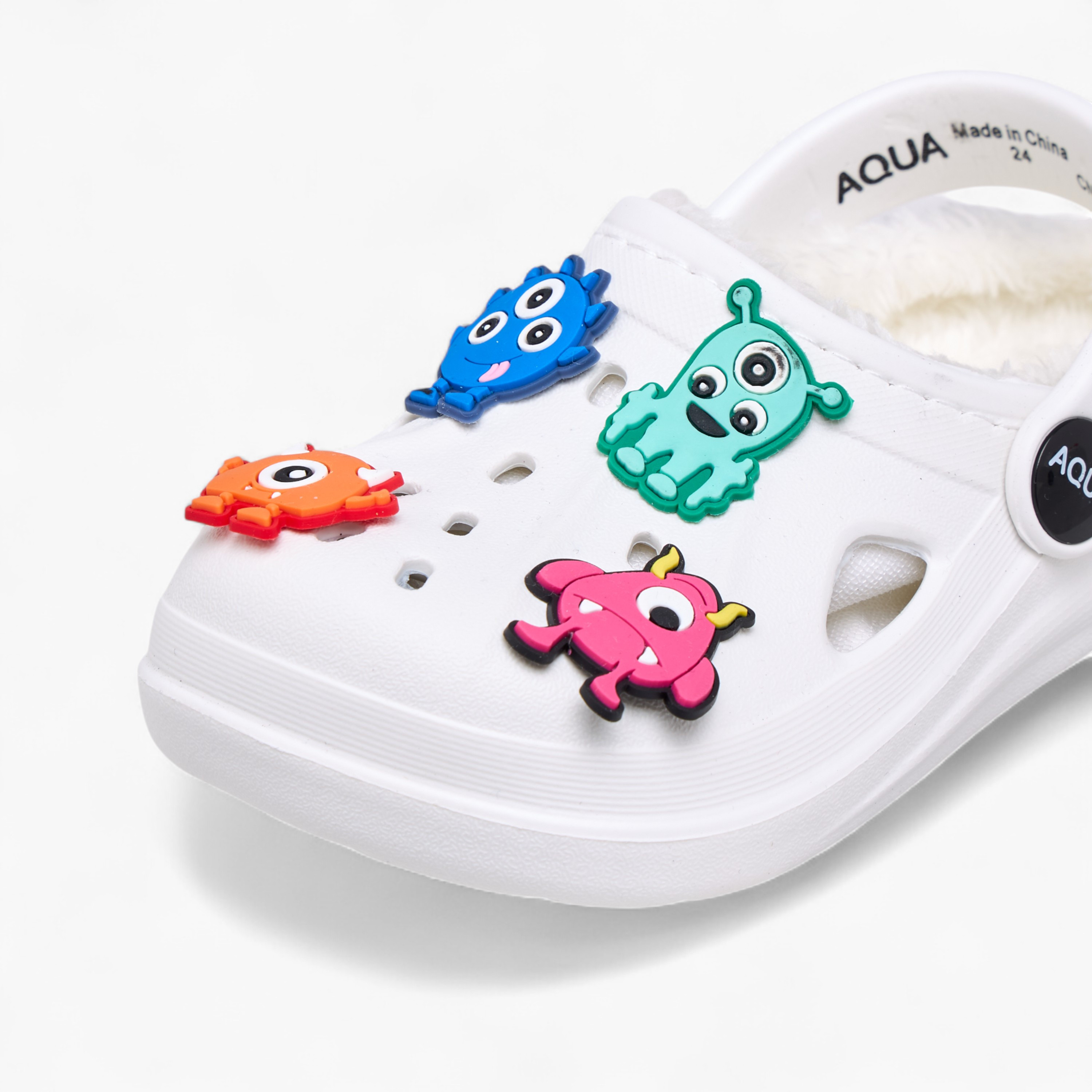 Aqua Boys Fur and Monster Jibbitz Detail Clogs-boys-shoes-sandals-image-4