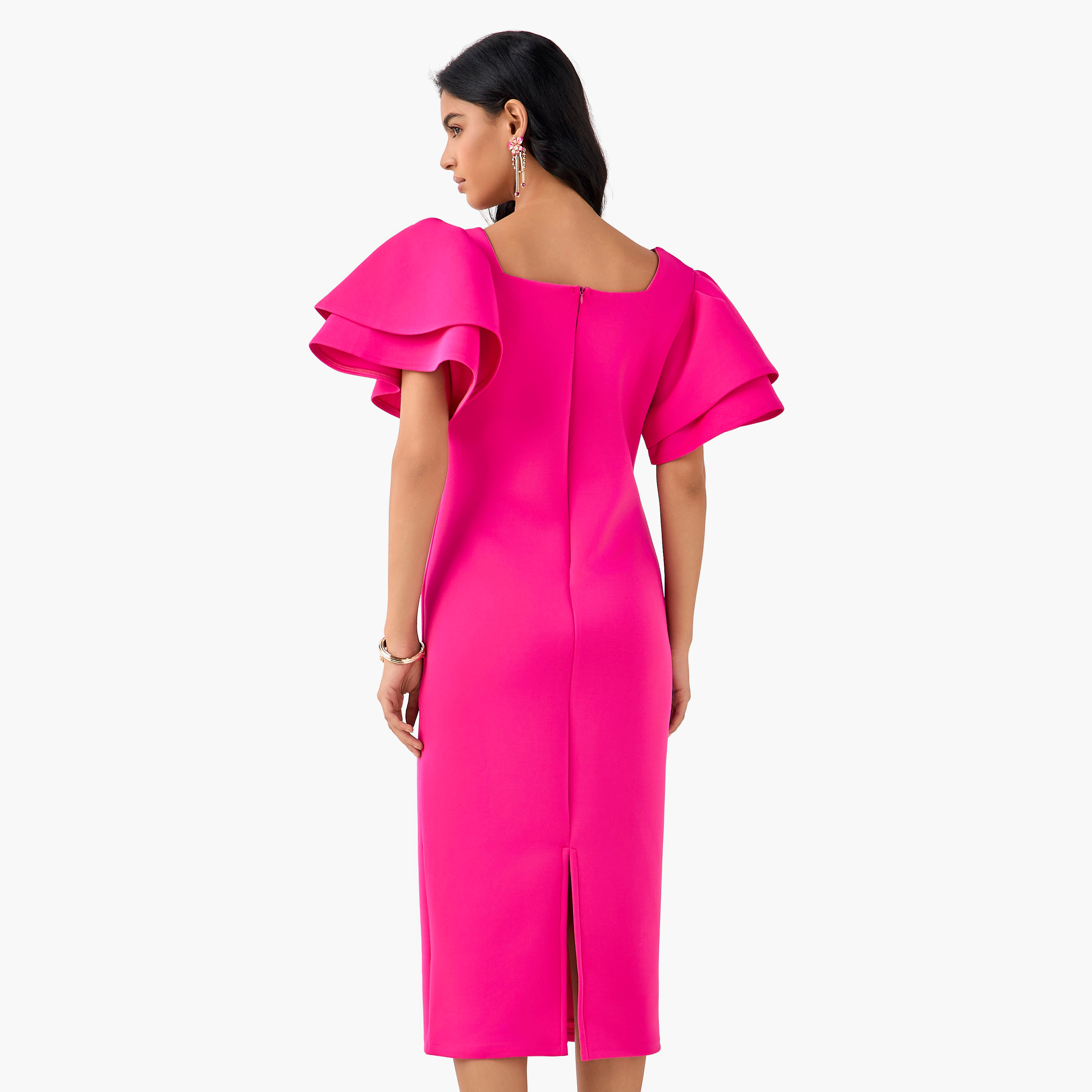 Golden Apple Bodycon Midi Polyester Dress with Flutter Sleeves-women-clothing-dresses-image-7