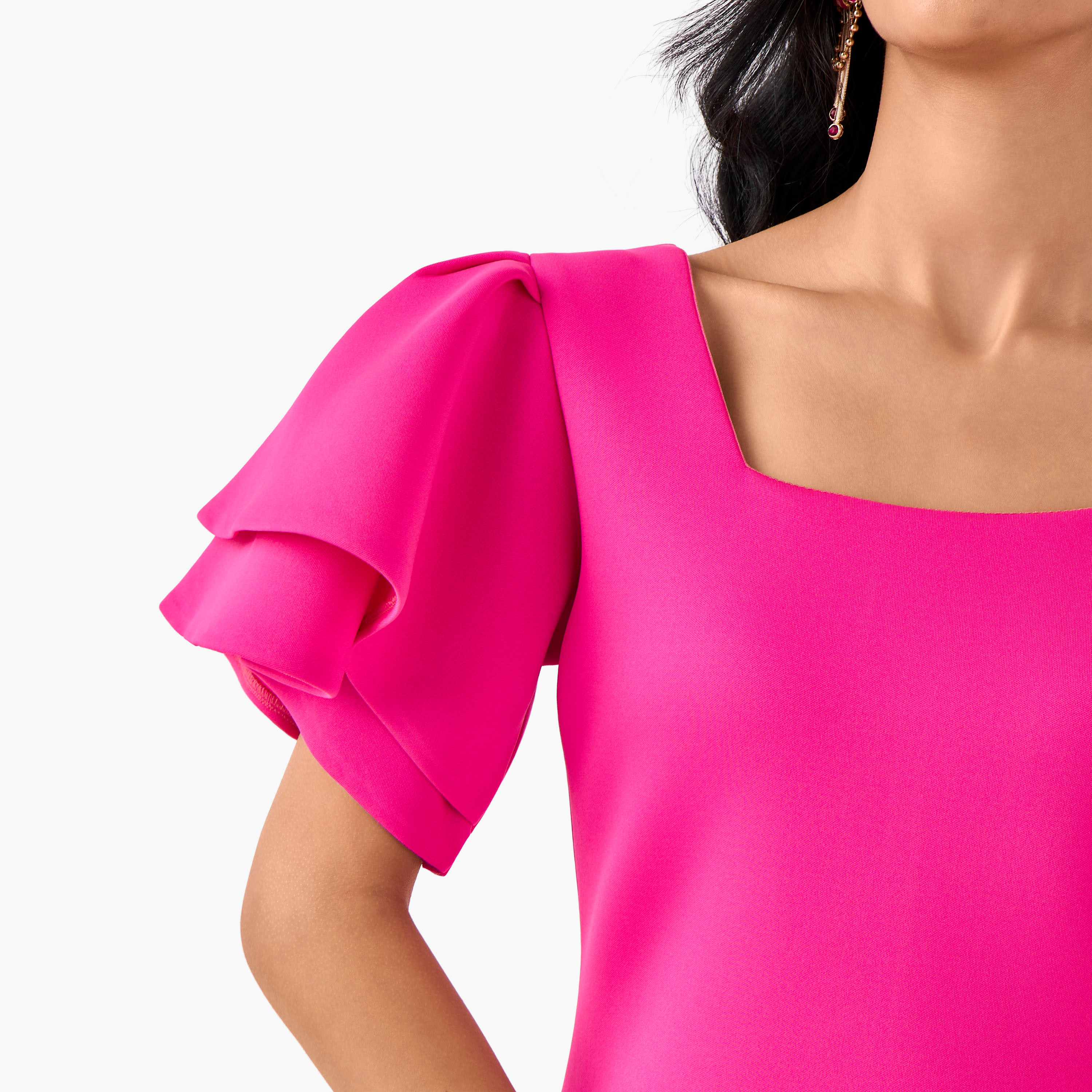 Golden Apple Bodycon Midi Polyester Dress with Flutter Sleeves-women-clothing-dresses-image-9