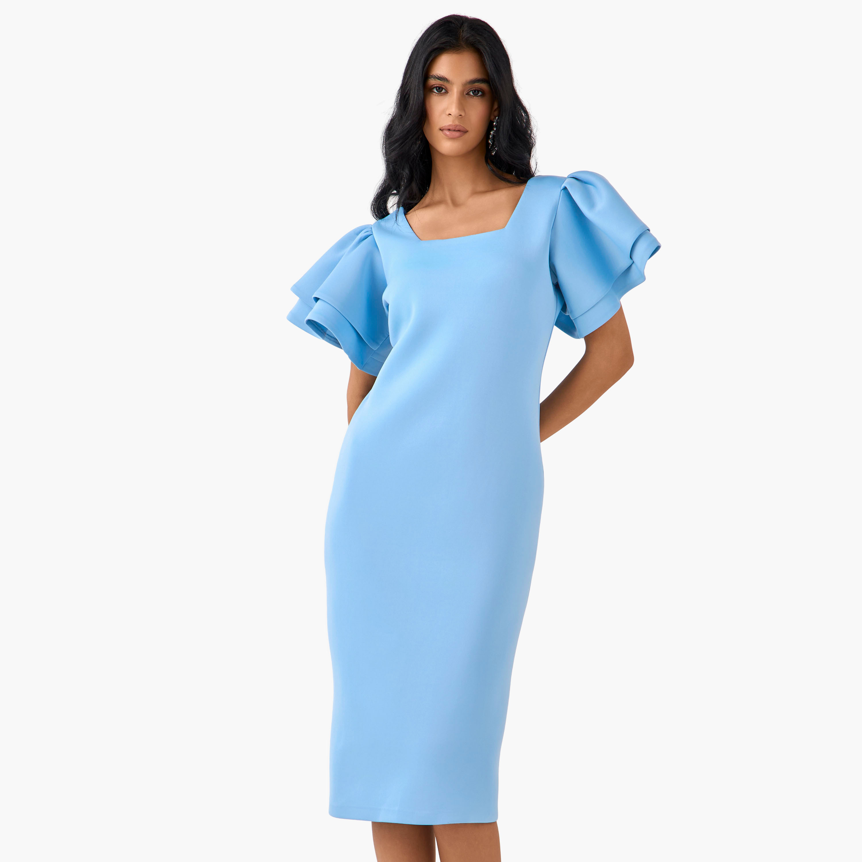Golden Apple Bodycon Midi Polyester Dress with Flutter Sleeves-women-clothing-dresses-image-1