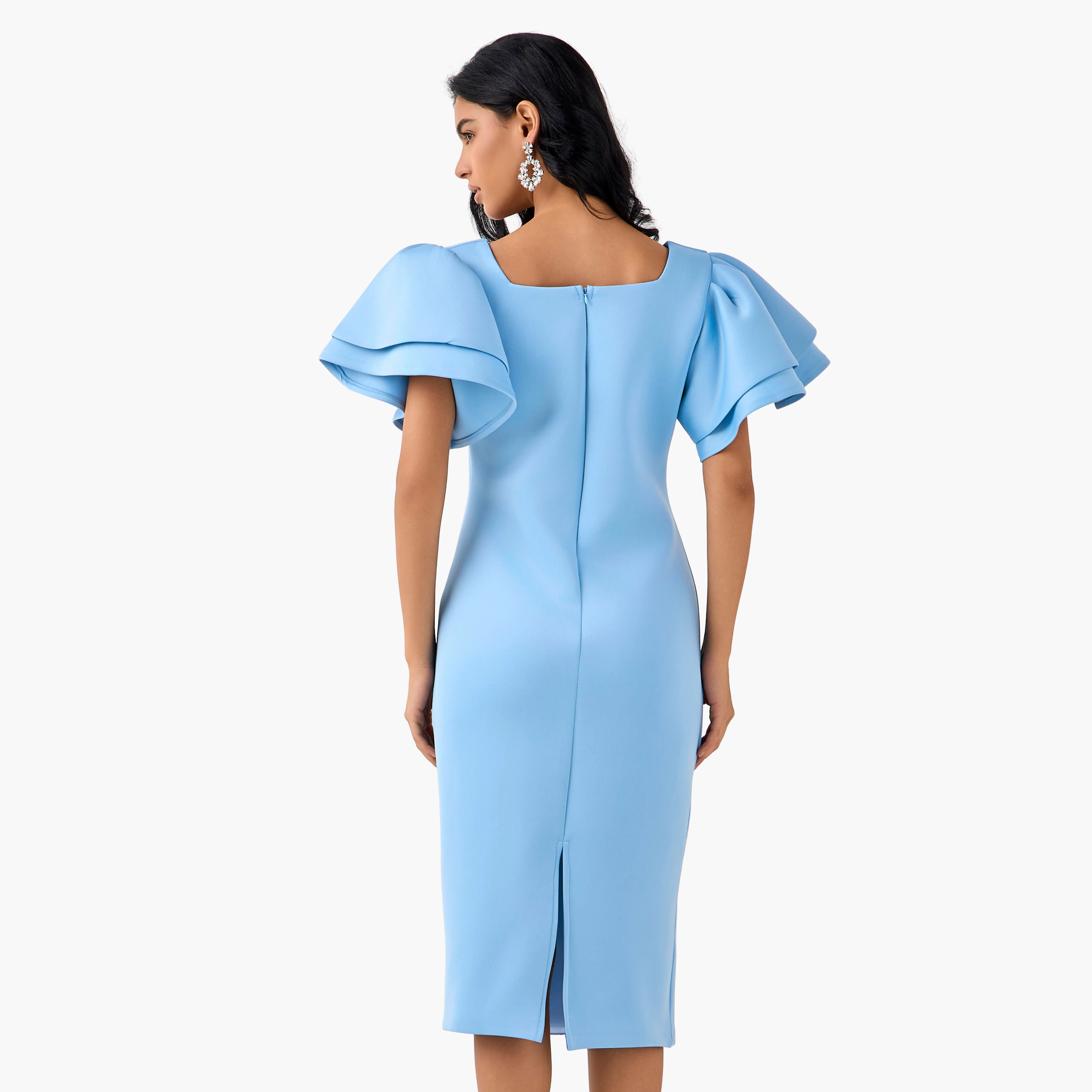 Golden Apple Bodycon Midi Polyester Dress with Flutter Sleeves-women-clothing-dresses-image-2