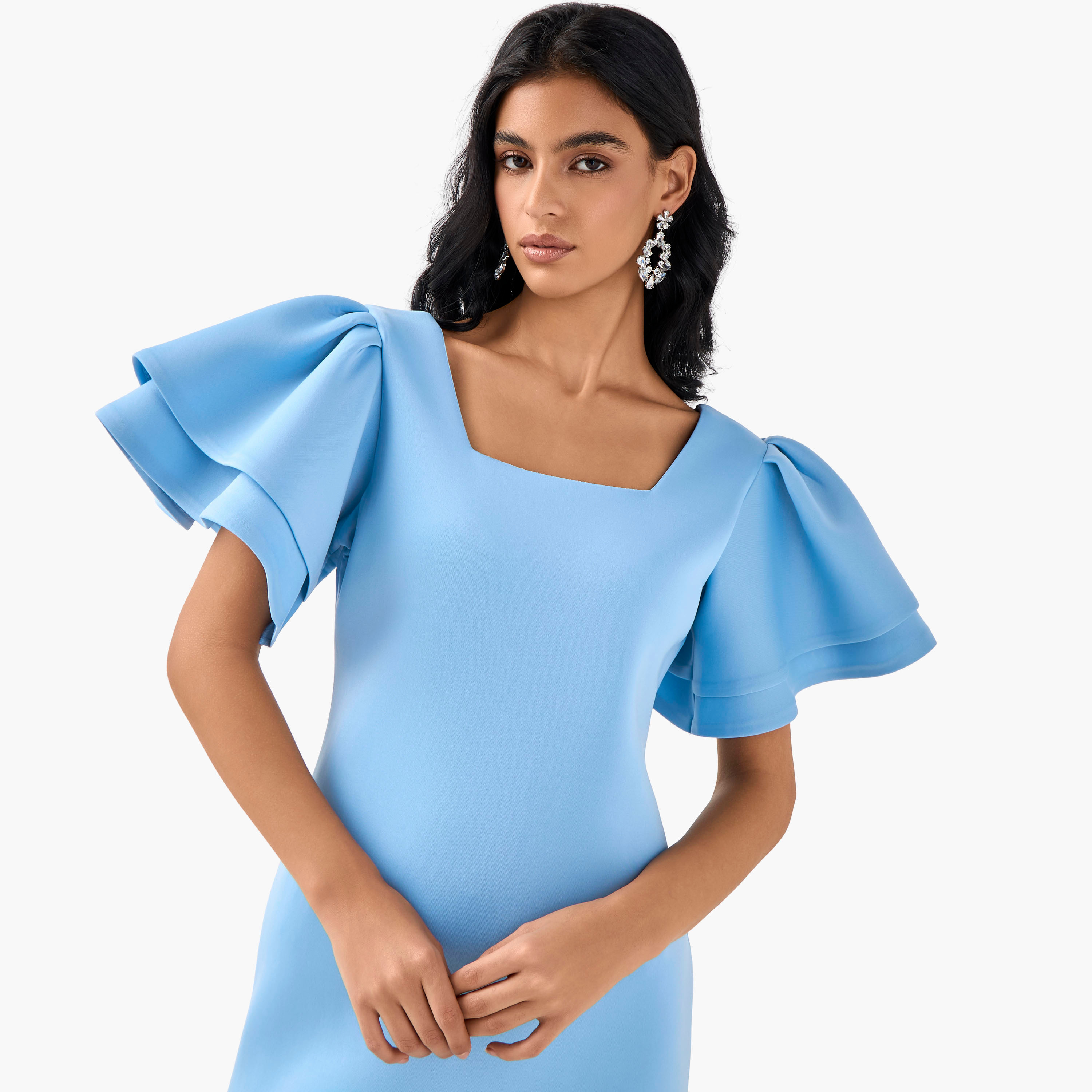 Golden Apple Bodycon Midi Polyester Dress with Flutter Sleeves-women-clothing-dresses-image-3