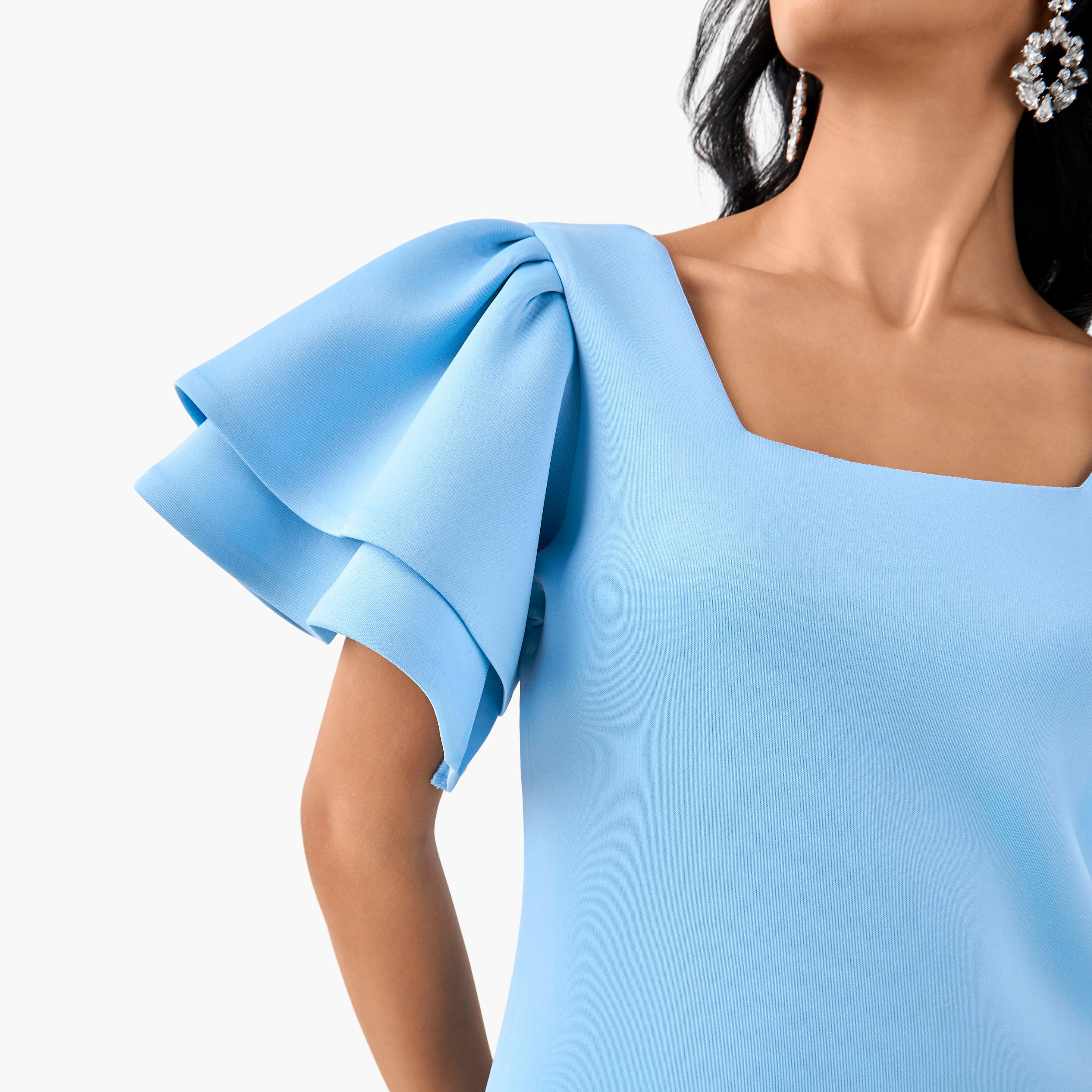 Golden Apple Bodycon Midi Polyester Dress with Flutter Sleeves-women-clothing-dresses-image-4