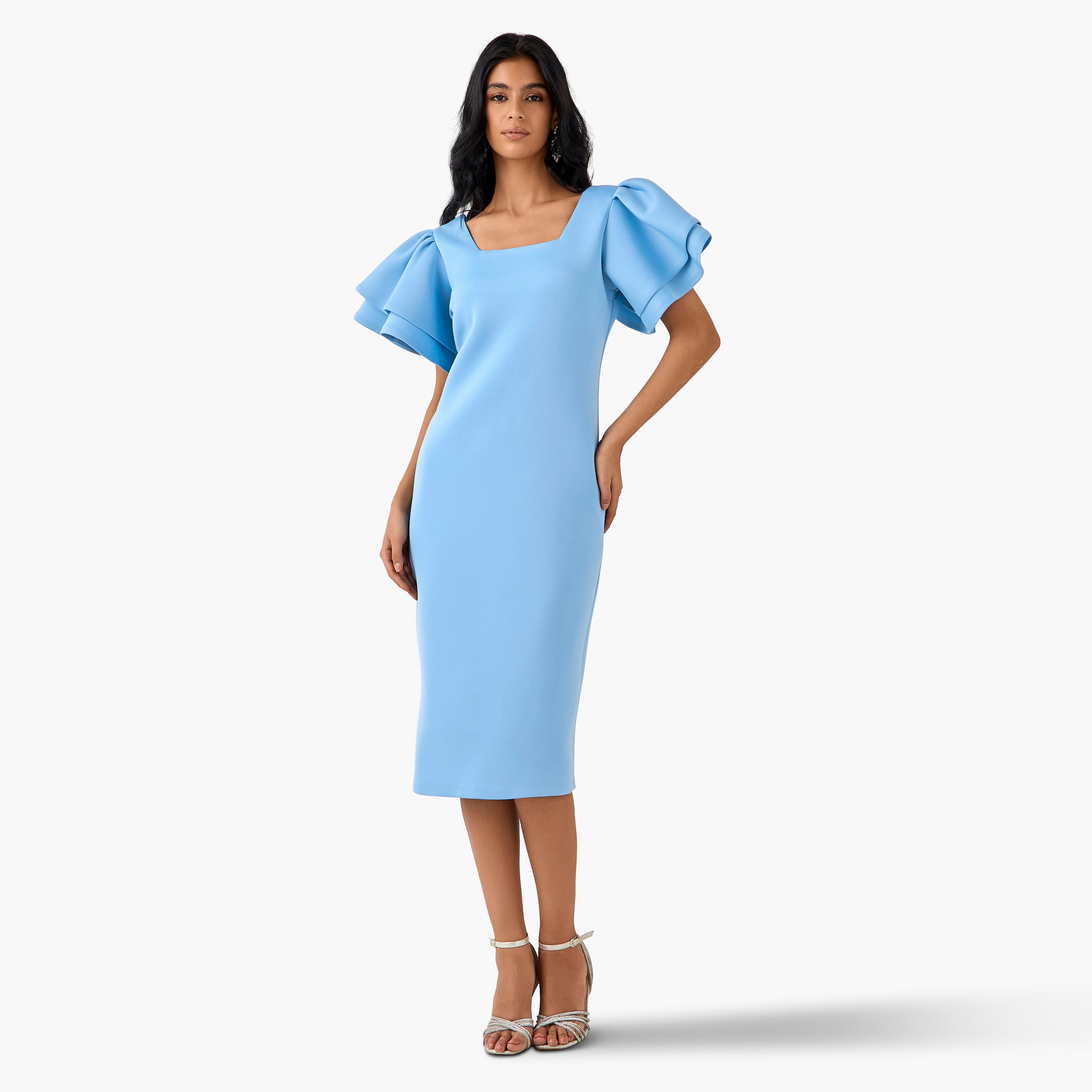 Golden Apple Bodycon Midi Polyester Dress with Flutter Sleeves-women-clothing-dresses-image-5