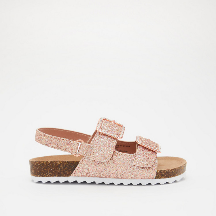 Juniors Glitter Textured Sandals with Hook and Loop Closure