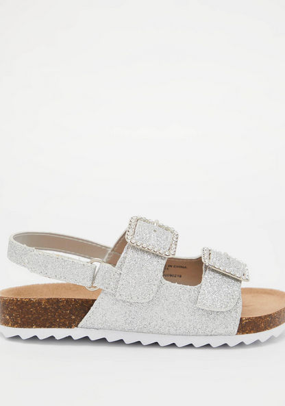 Juniors Glitter Textured Sandals with Hook and Loop Closure-Girl%27s Sandals-image-0