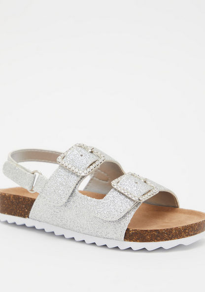 Juniors Glitter Textured Sandals with Hook and Loop Closure-Girl%27s Sandals-image-1